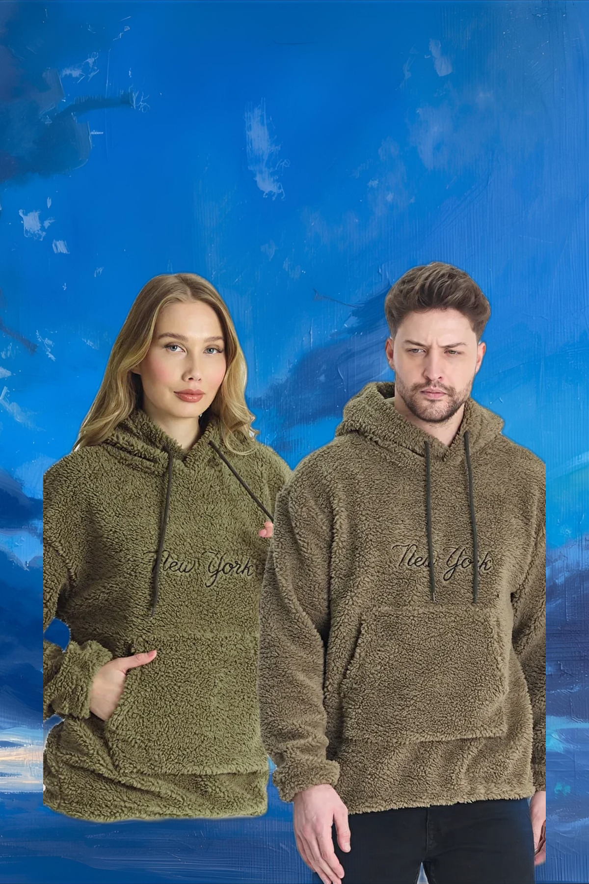 Sevgili İçin Oversize Kapşonlu Haki Sweatshirt 6