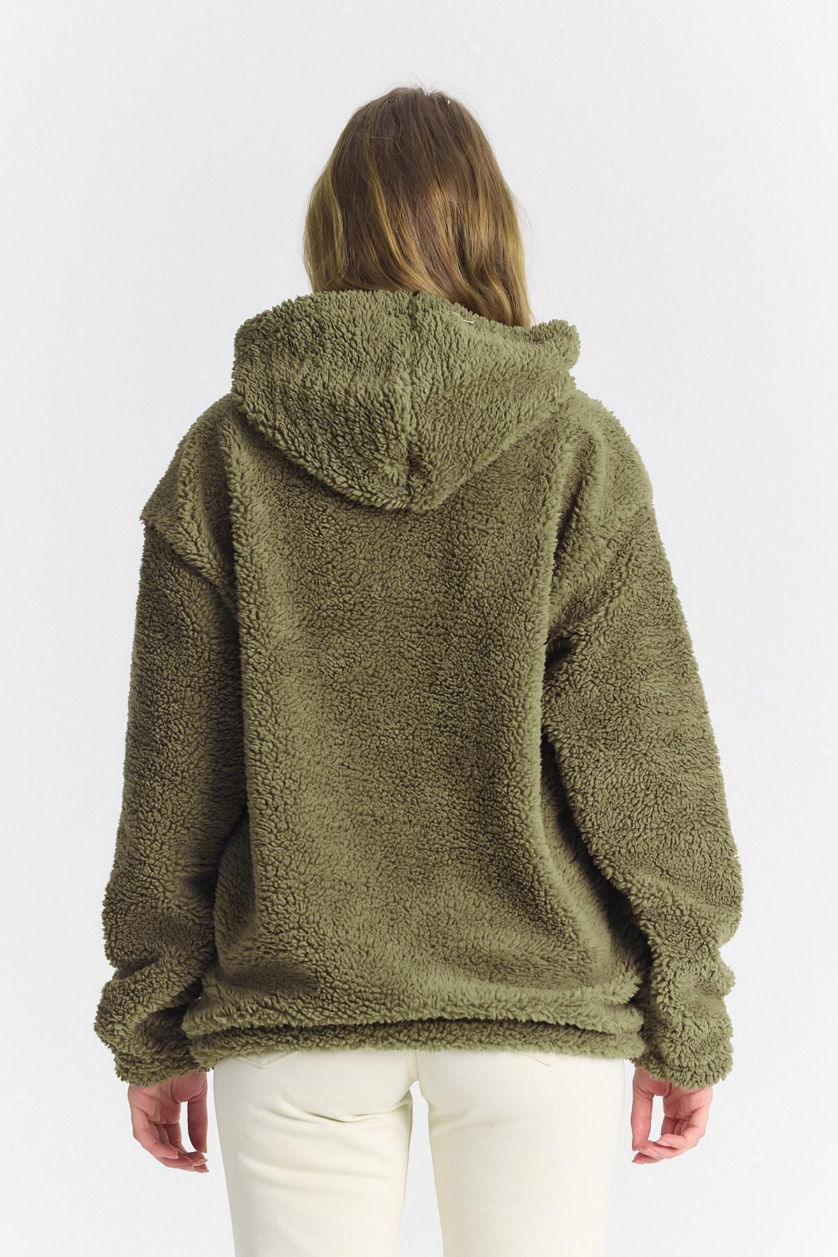 Sevgili İçin Oversize Kapşonlu Haki Sweatshirt 5