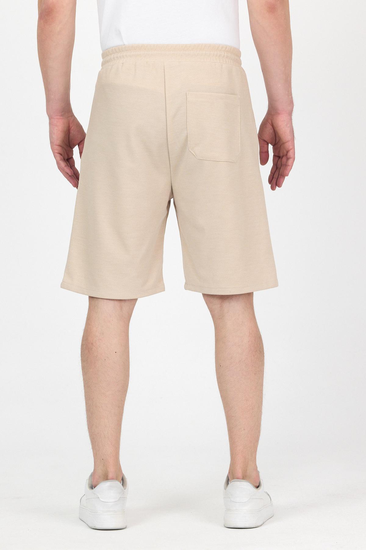 Erkek Beli Lastikli Bol Paça Basic Bej Baggy Şort 5