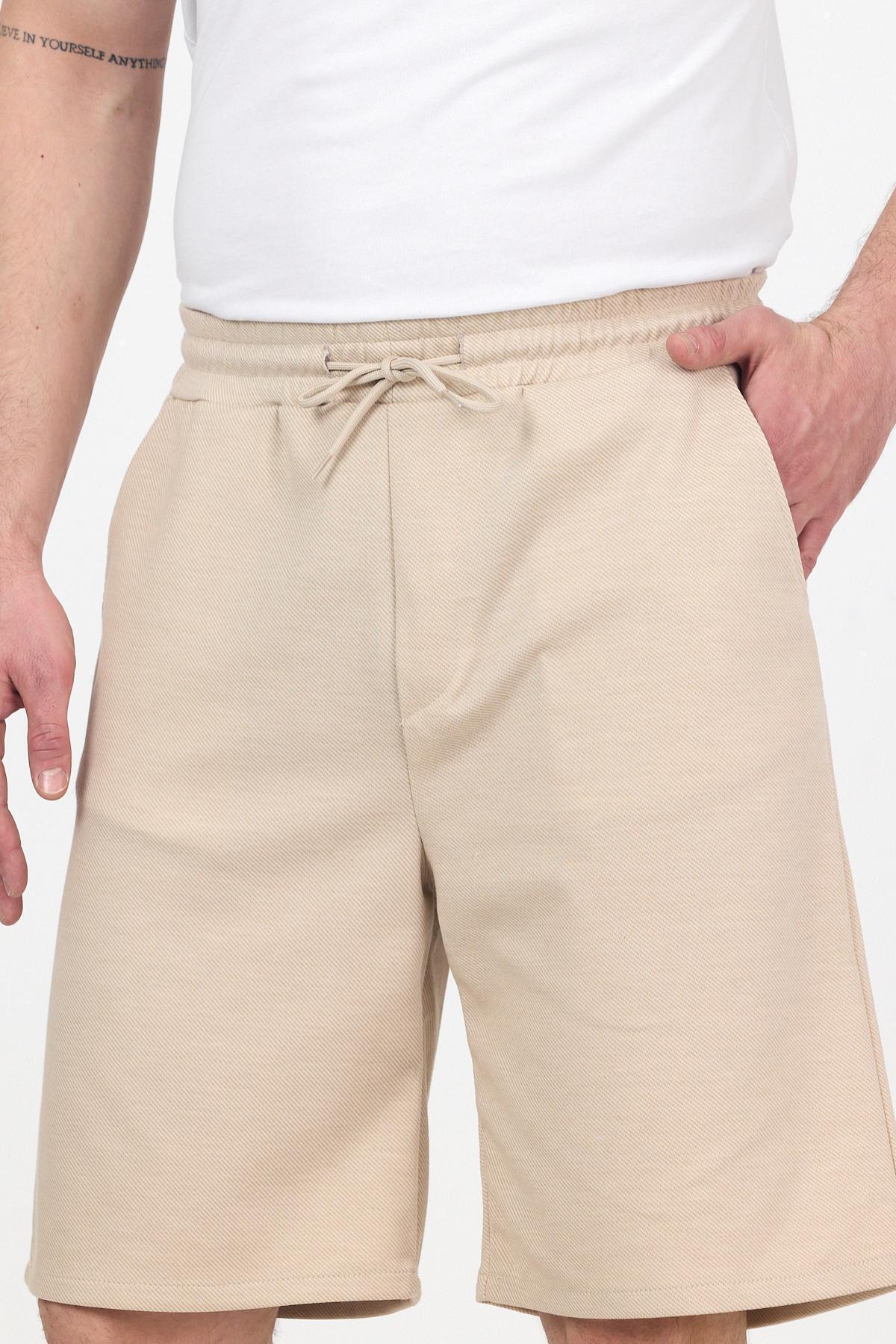 Erkek Beli Lastikli Bol Paça Basic Bej Baggy Şort 4