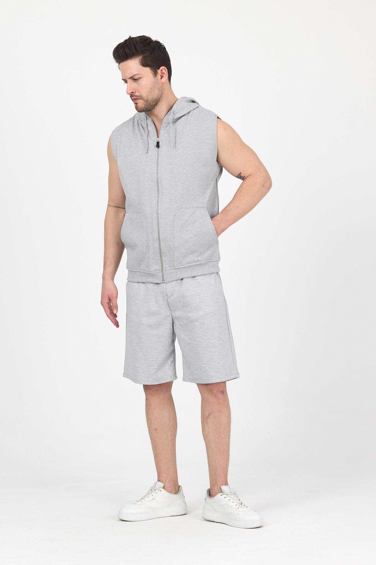 Erkek Beli Lastikli Bol Paça Basic Baggy Şort Gri 4