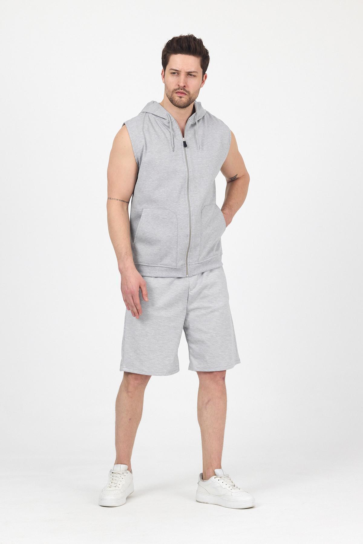 Erkek Beli Lastikli Bol Paça Basic Baggy Şort Gri 3