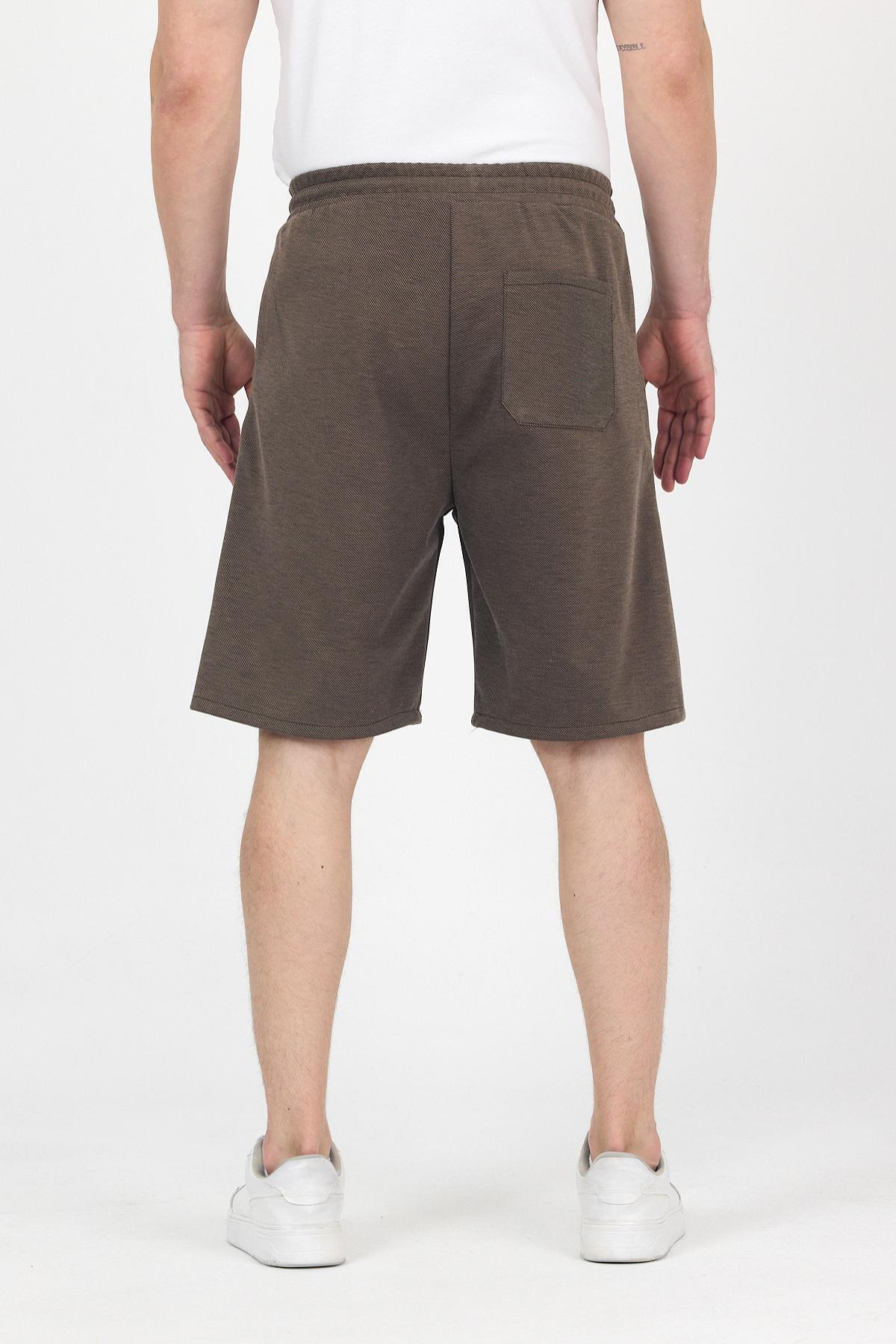 Erkek Beli Lastikli Bol Paça Basic Kahverengi Baggy Şort 5