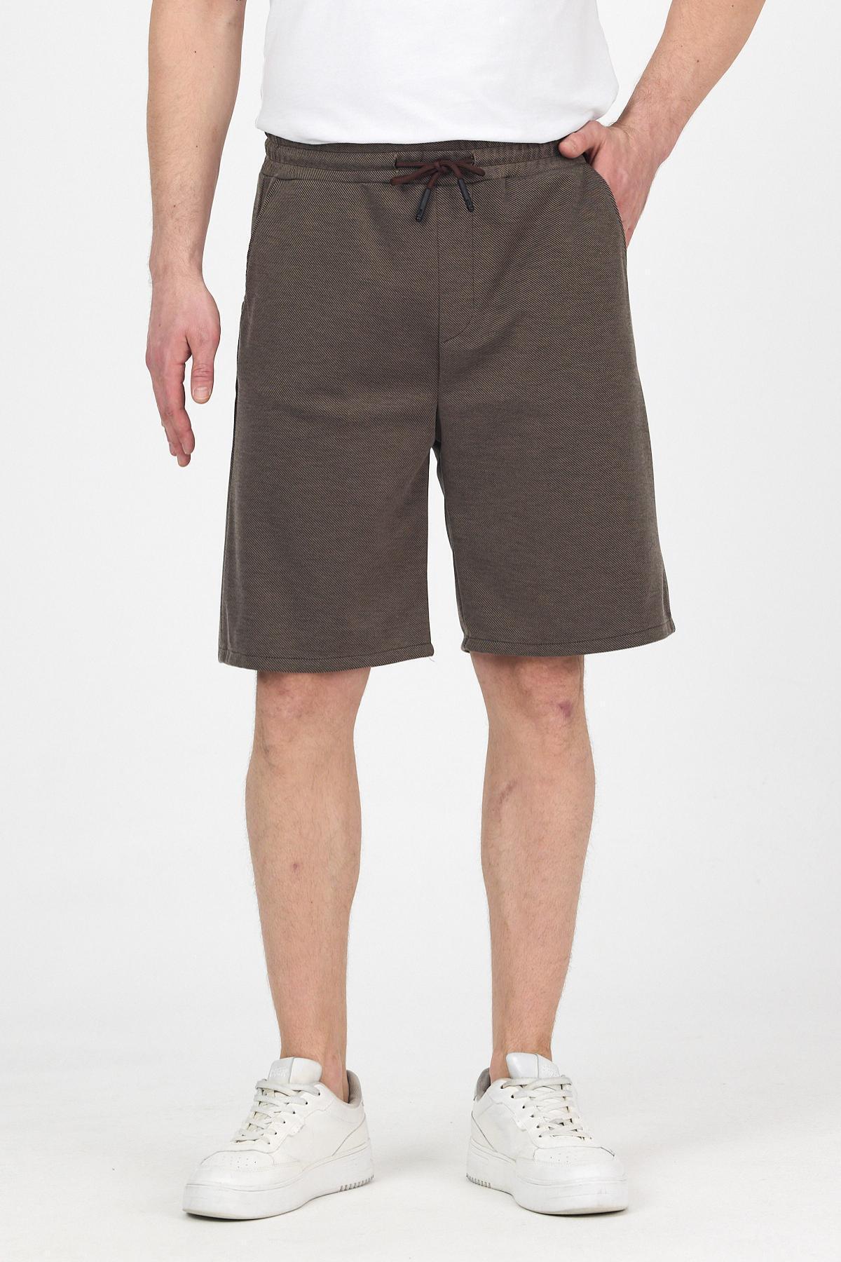 Erkek Beli Lastikli Bol Paça Basic Kahverengi Baggy Şort 4