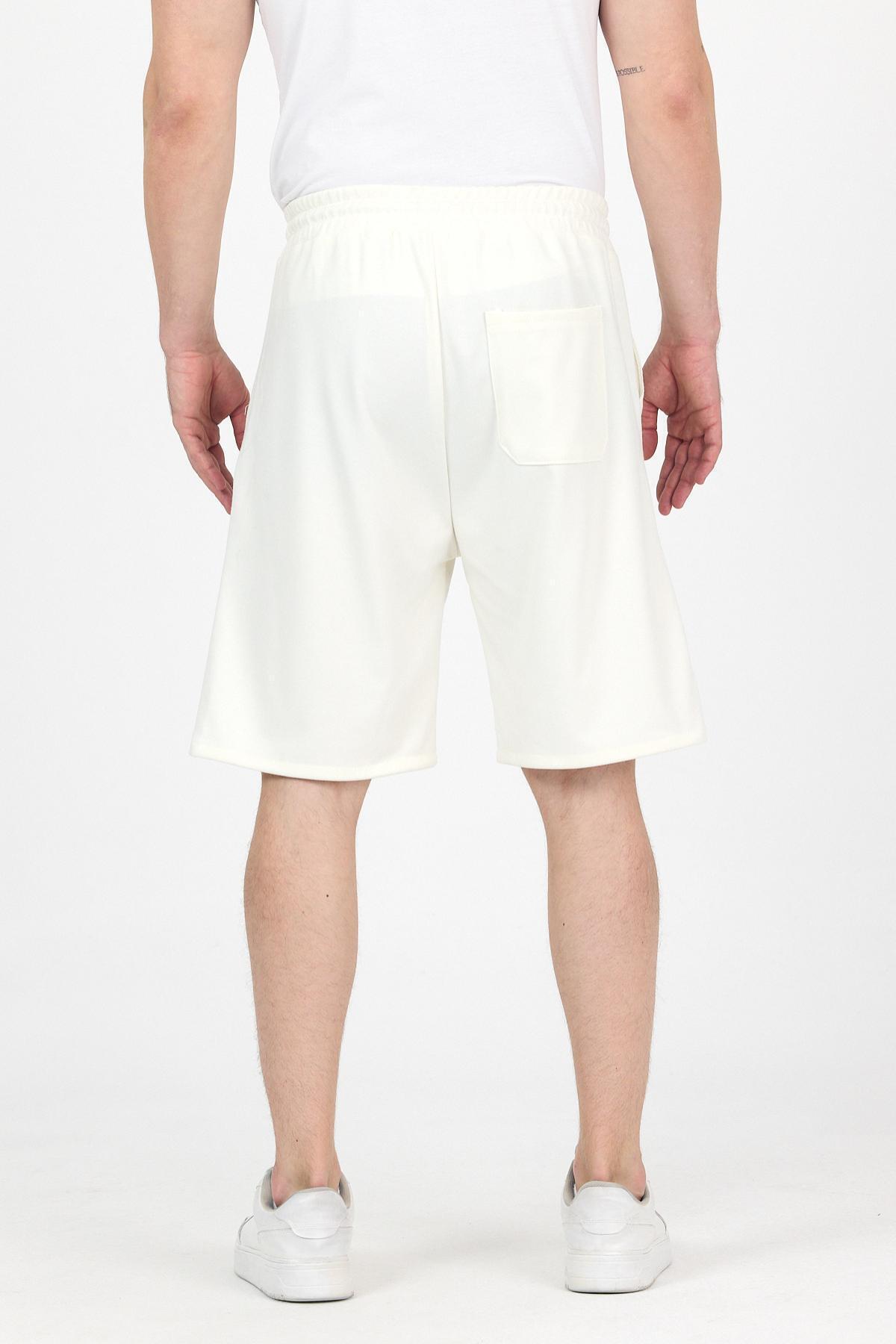 Erkek Beli Lastikli Bol Paça Basic Krem Baggy Şort 5