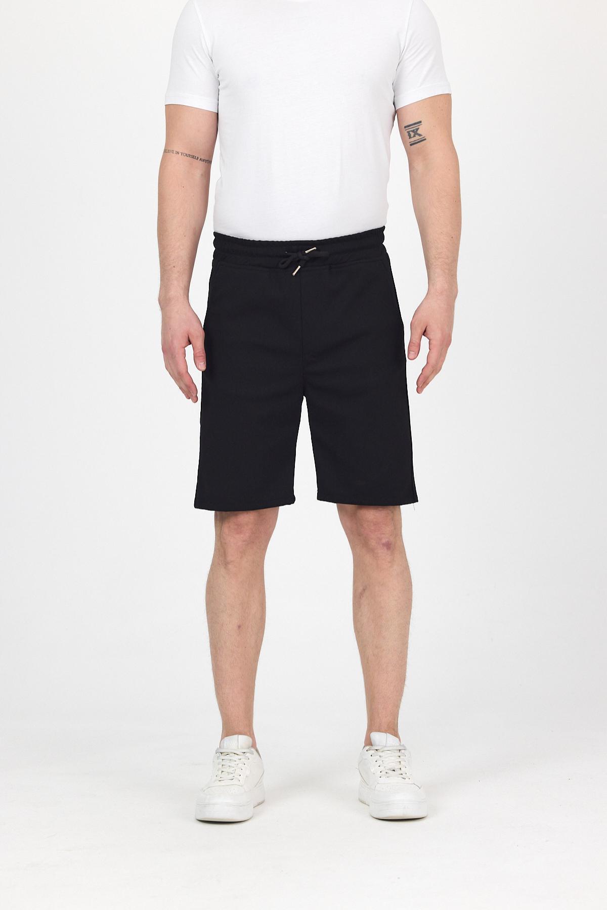 Erkek Beli Lastikli Bol Paça Basic Siyah Baggy Şort 4