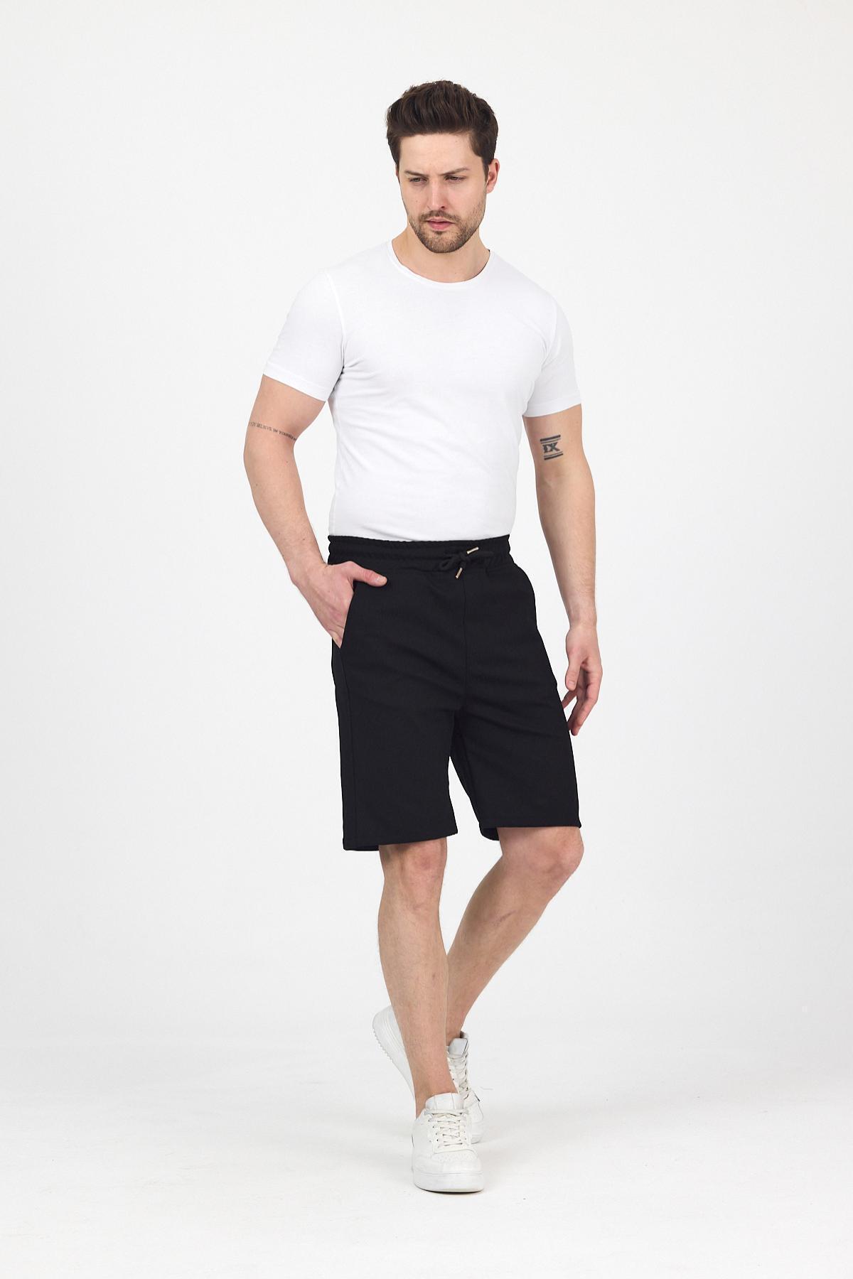 Erkek Beli Lastikli Bol Paça Basic Siyah Baggy Şort 3
