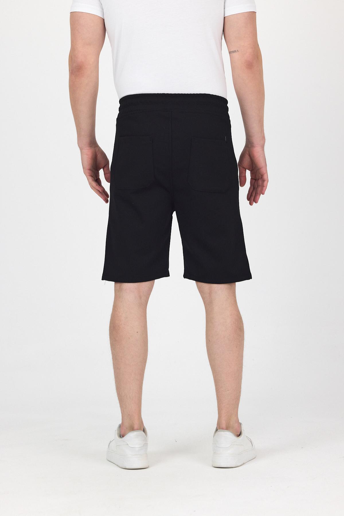 Erkek Beli Lastikli Bol Paça Basic Siyah Baggy Şort 5