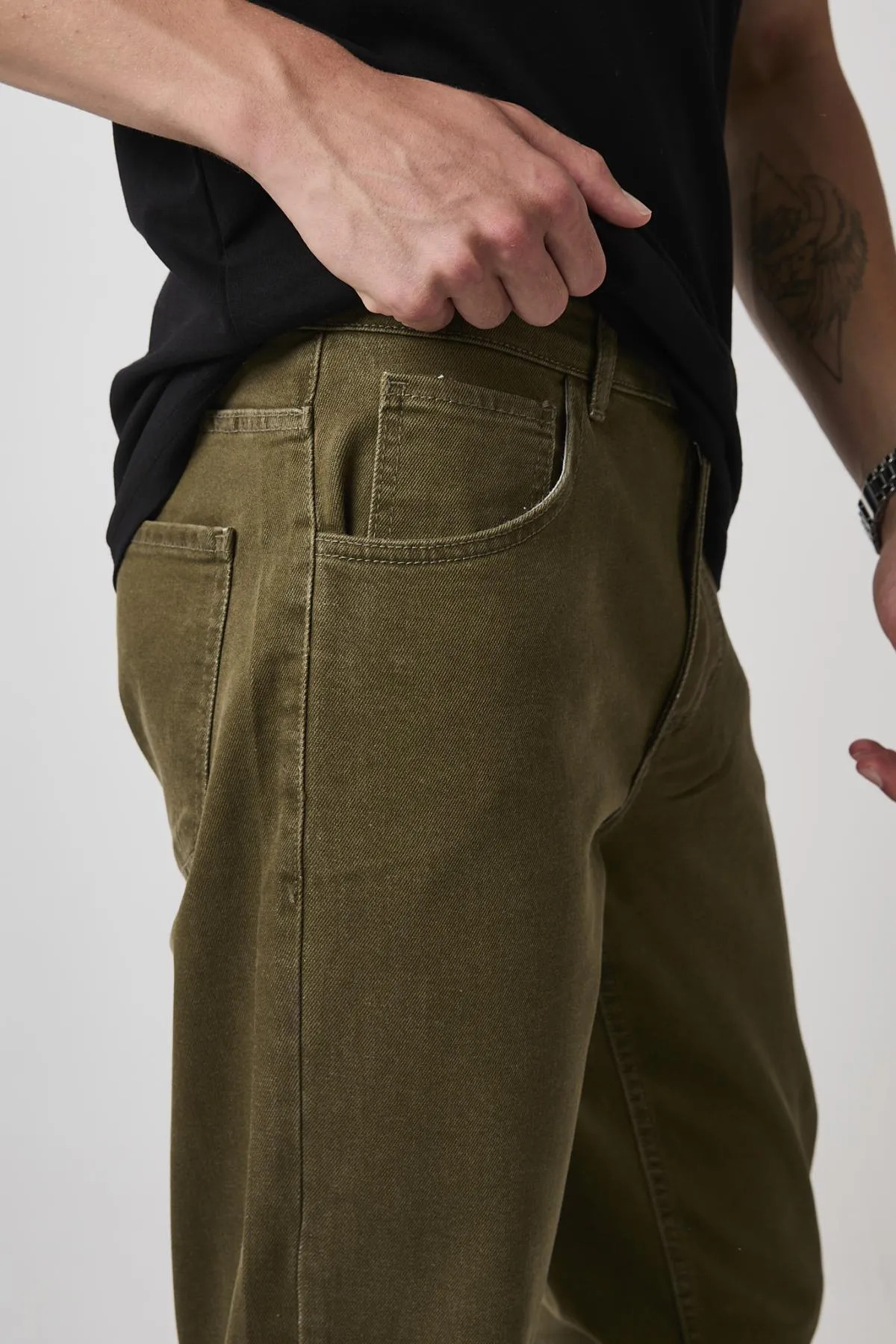 Erkek Esnek Bol Paça Baggy Haki Kot Pantolon 5