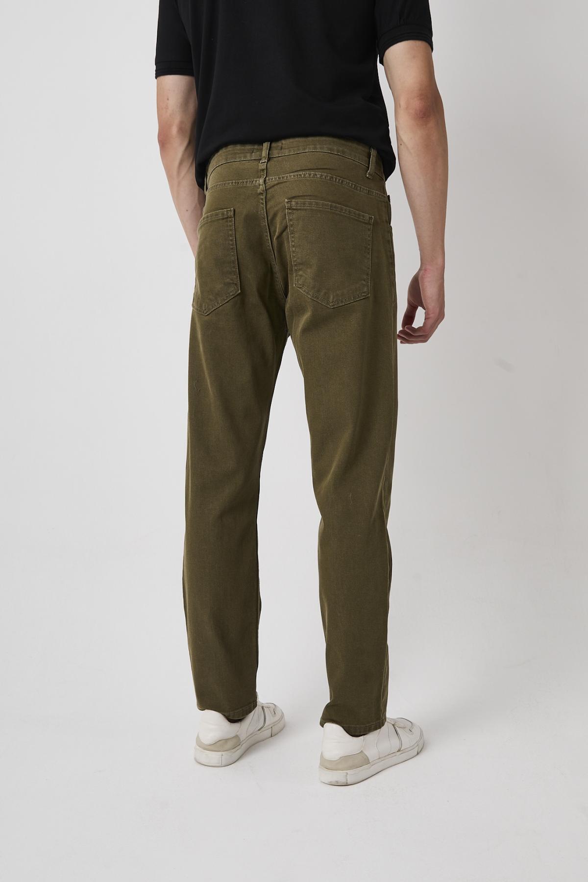 Erkek Esnek Bol Paça Baggy Haki Kot Pantolon 6