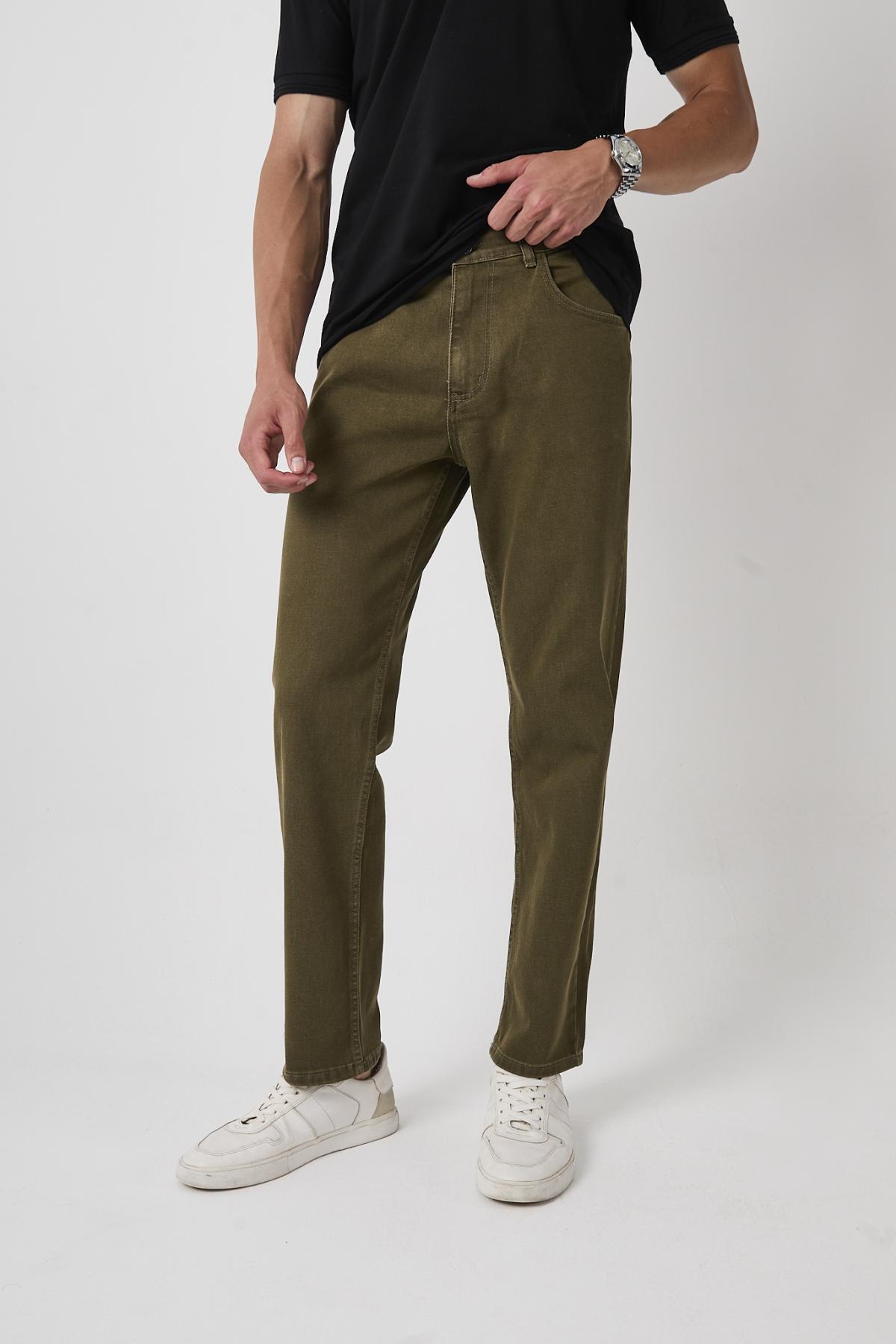 Erkek Esnek Bol Paça Baggy Haki Kot Pantolon 7