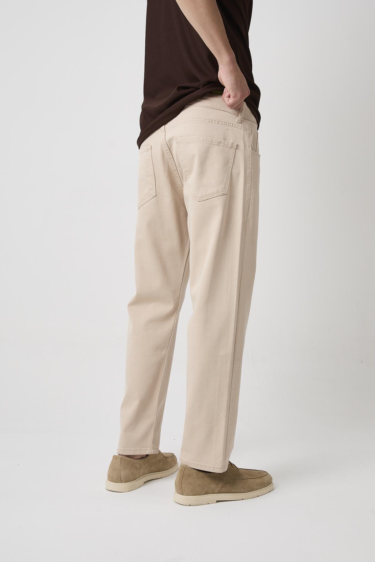 Erkek Esnek Bol Paça Baggy Krem Kot Pantolon 6