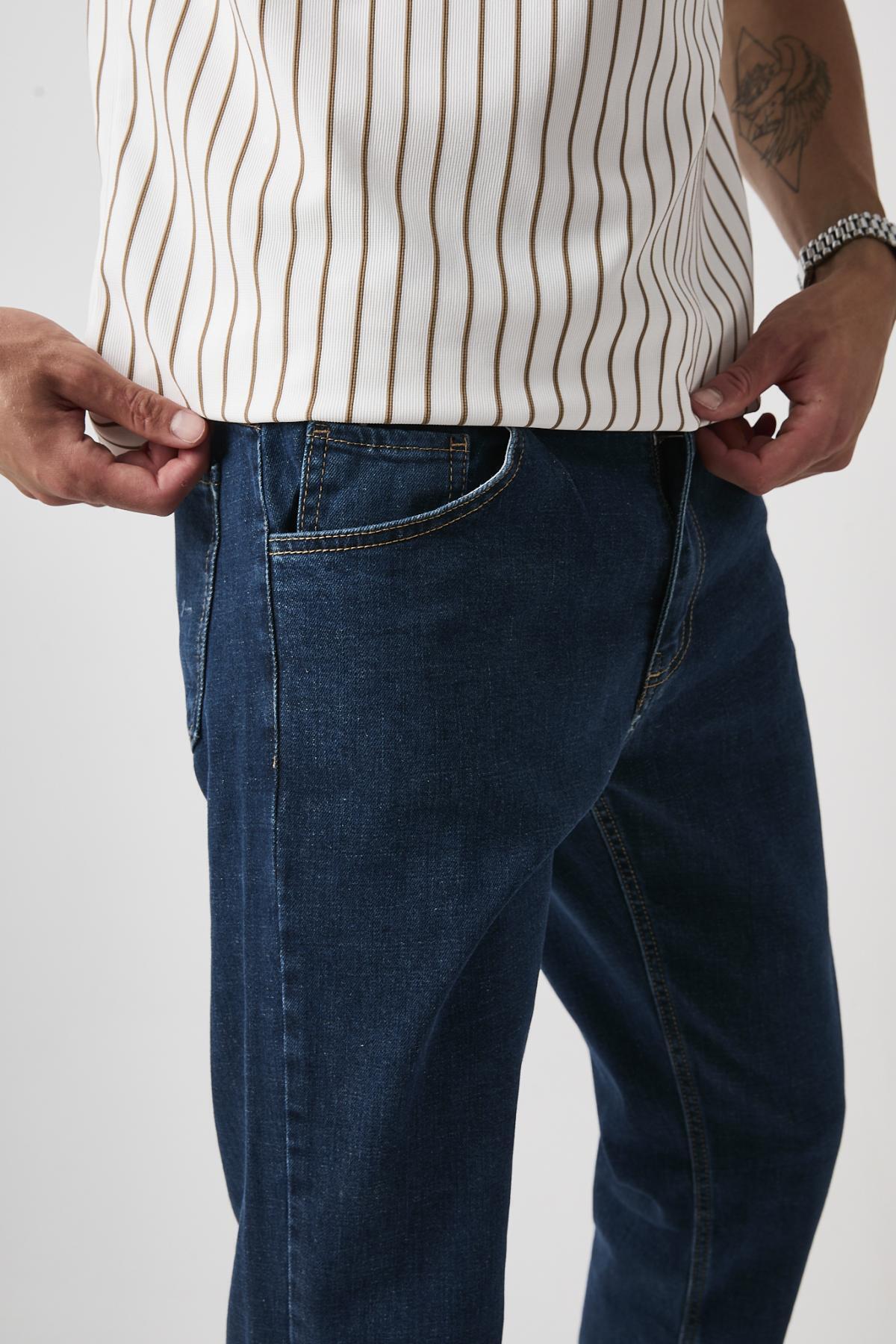 Erkek Esnek Bol Paça Baggy Lacivert Kot Pantolon 6
