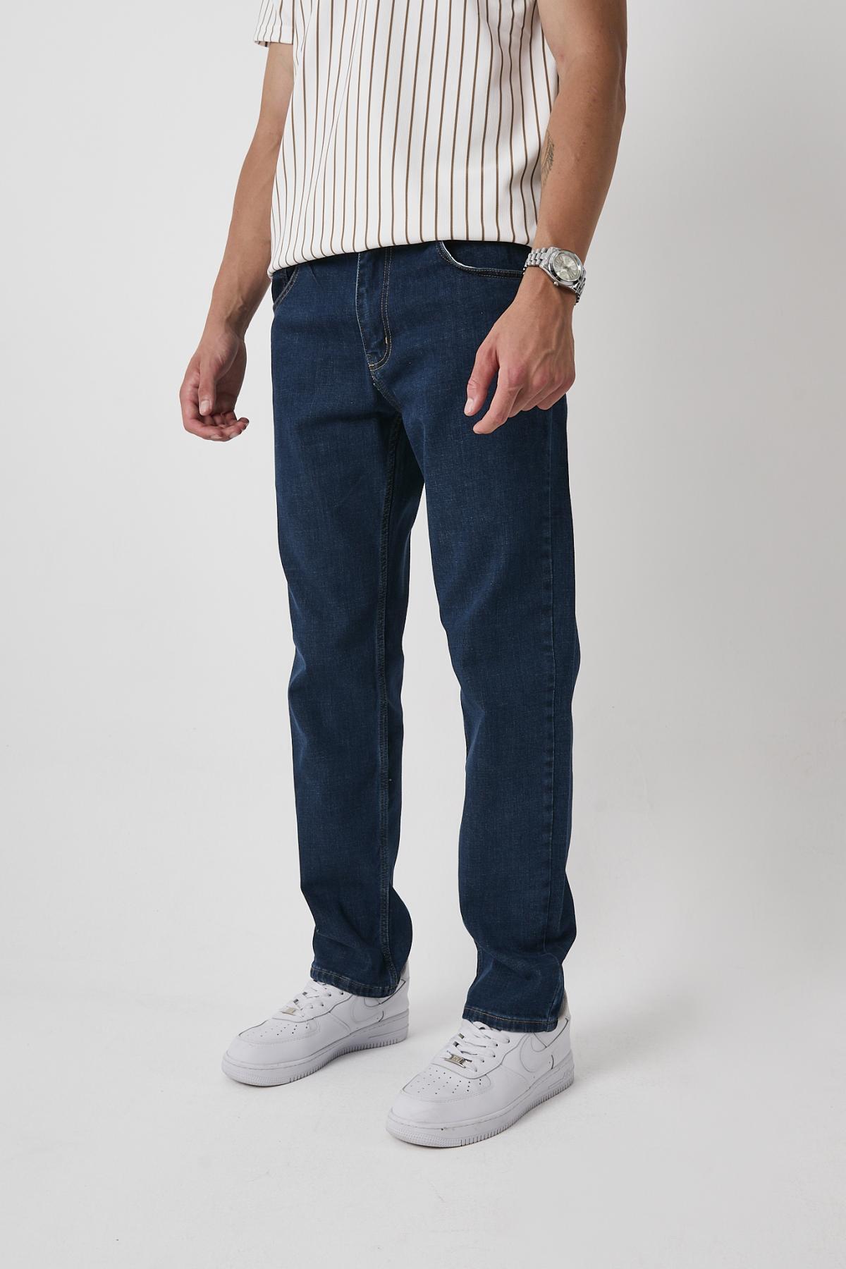 Erkek Esnek Bol Paça Baggy Lacivert Kot Pantolon 3