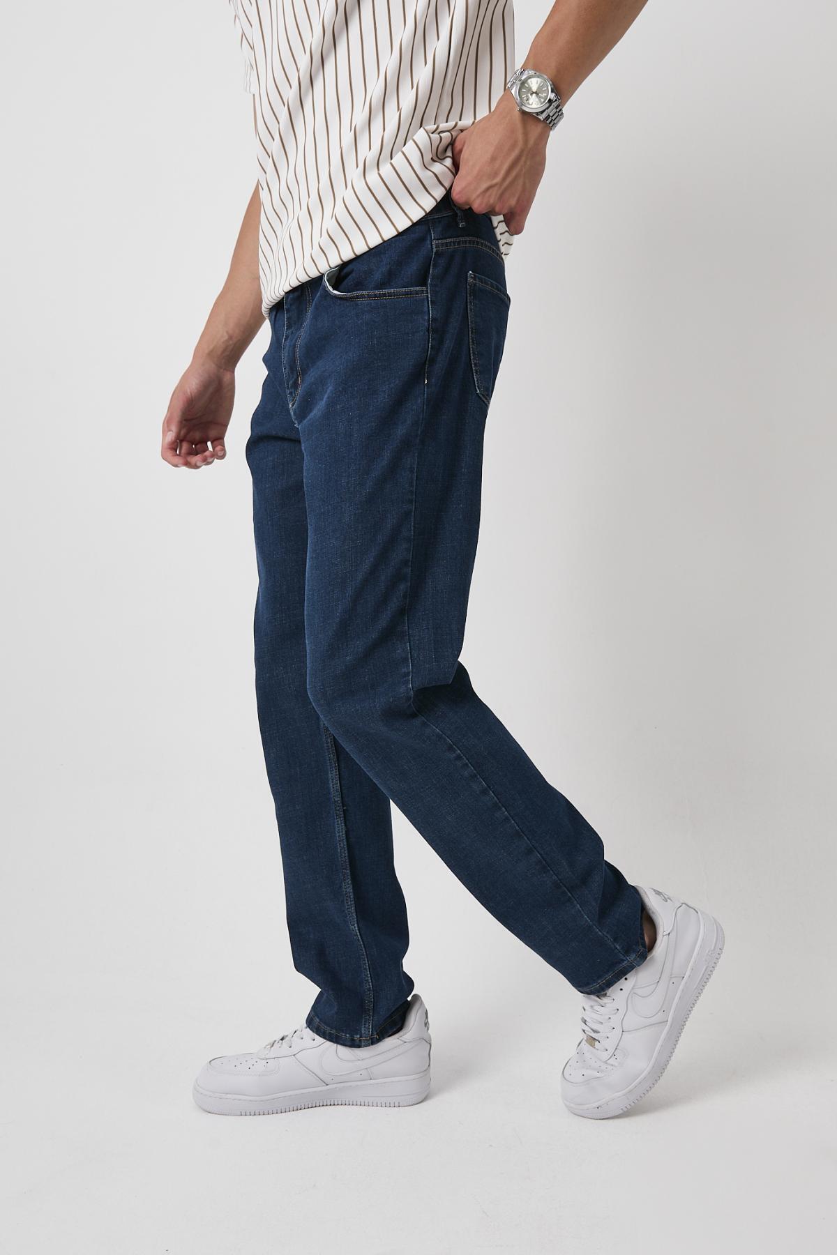 Erkek Esnek Bol Paça Baggy Lacivert Kot Pantolon 5