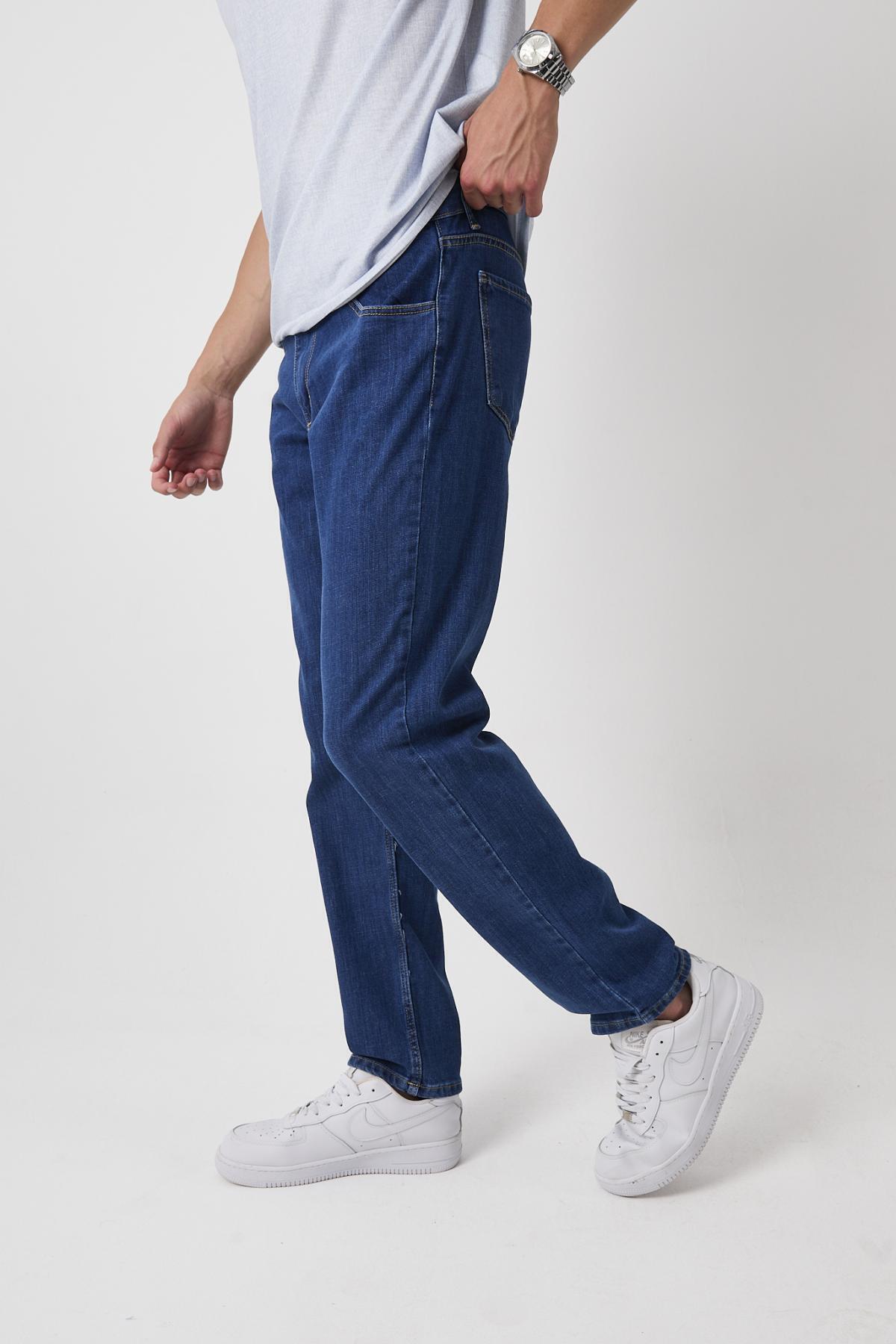 Erkek Bol Paça Esnek Baggy Lacivert Kot Pantolon 3