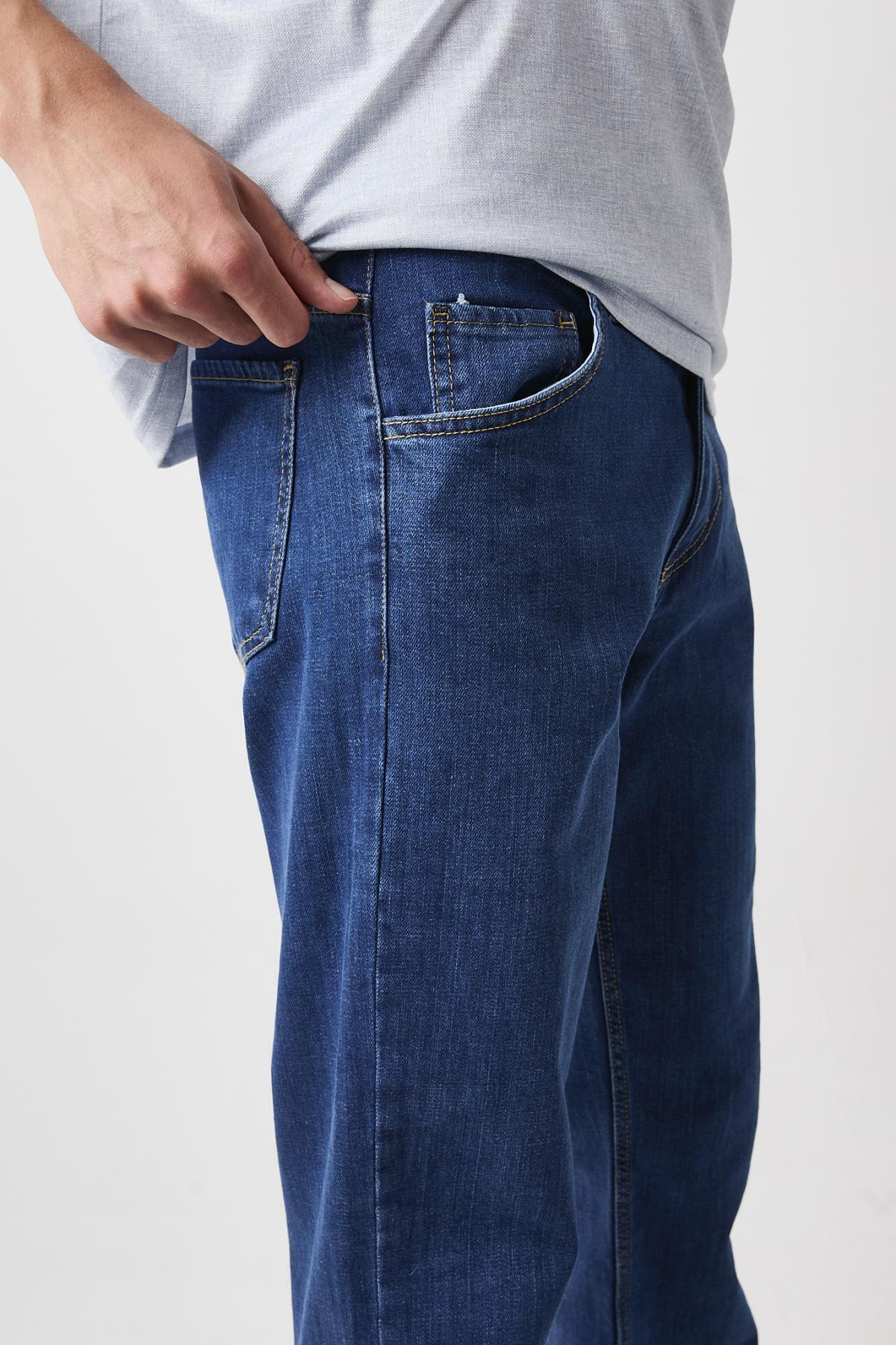 Erkek Bol Paça Esnek Baggy Lacivert Kot Pantolon 4