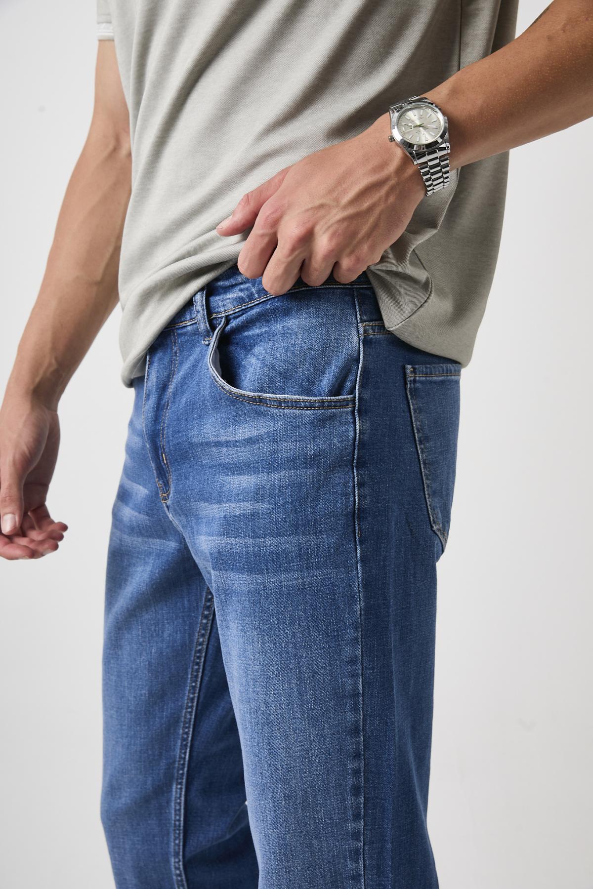 Erkek Bol Paça Esnek Baggy Mavi Kot Pantolon 5