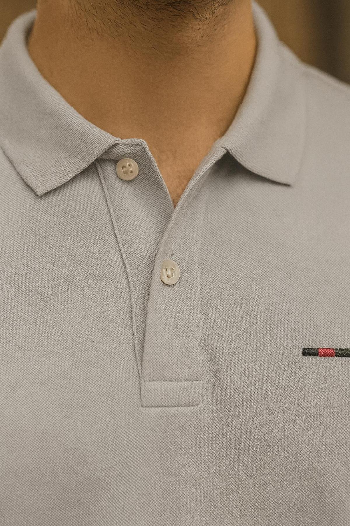 Erkek Kısa Kollu Basic Gri Bol Polo Yaka Tişört 4