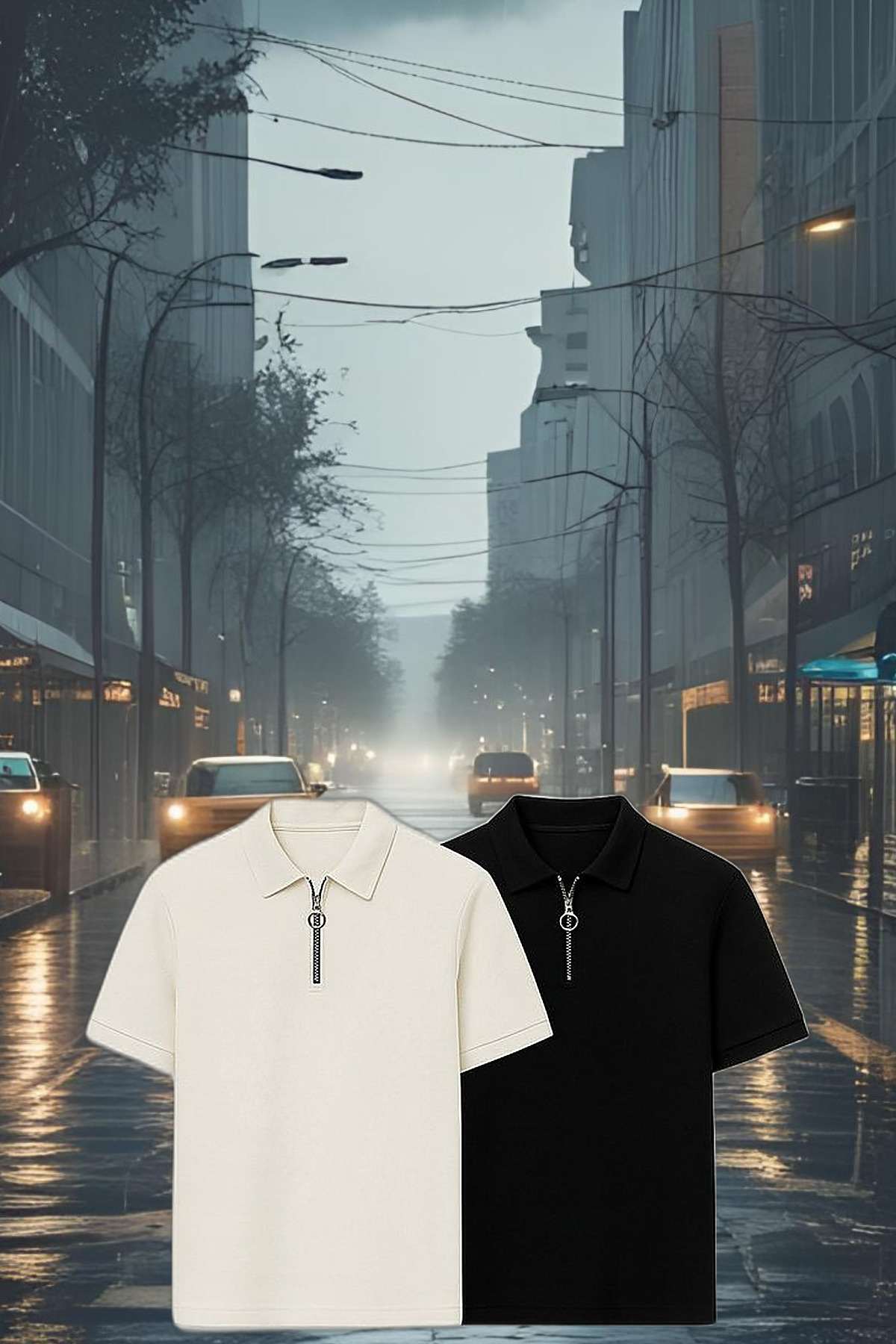 Erkek 2 Li Paket Yarım Fermuar Polo Yaka Tişört Siyah 6