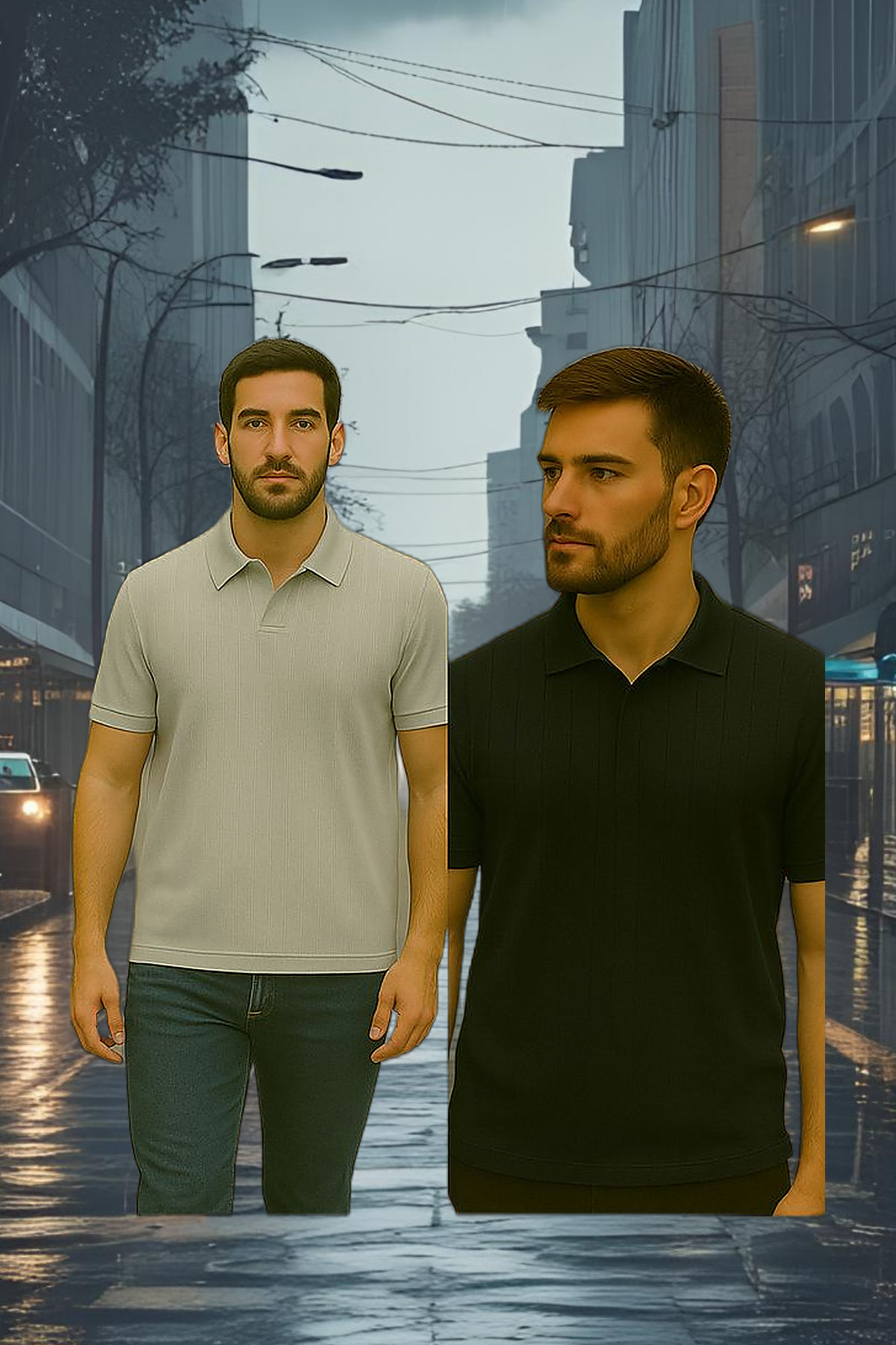 Erkek 2 Li Paket Yarım Pat Bol Polo Yaka Tişört Çok Renkli 6