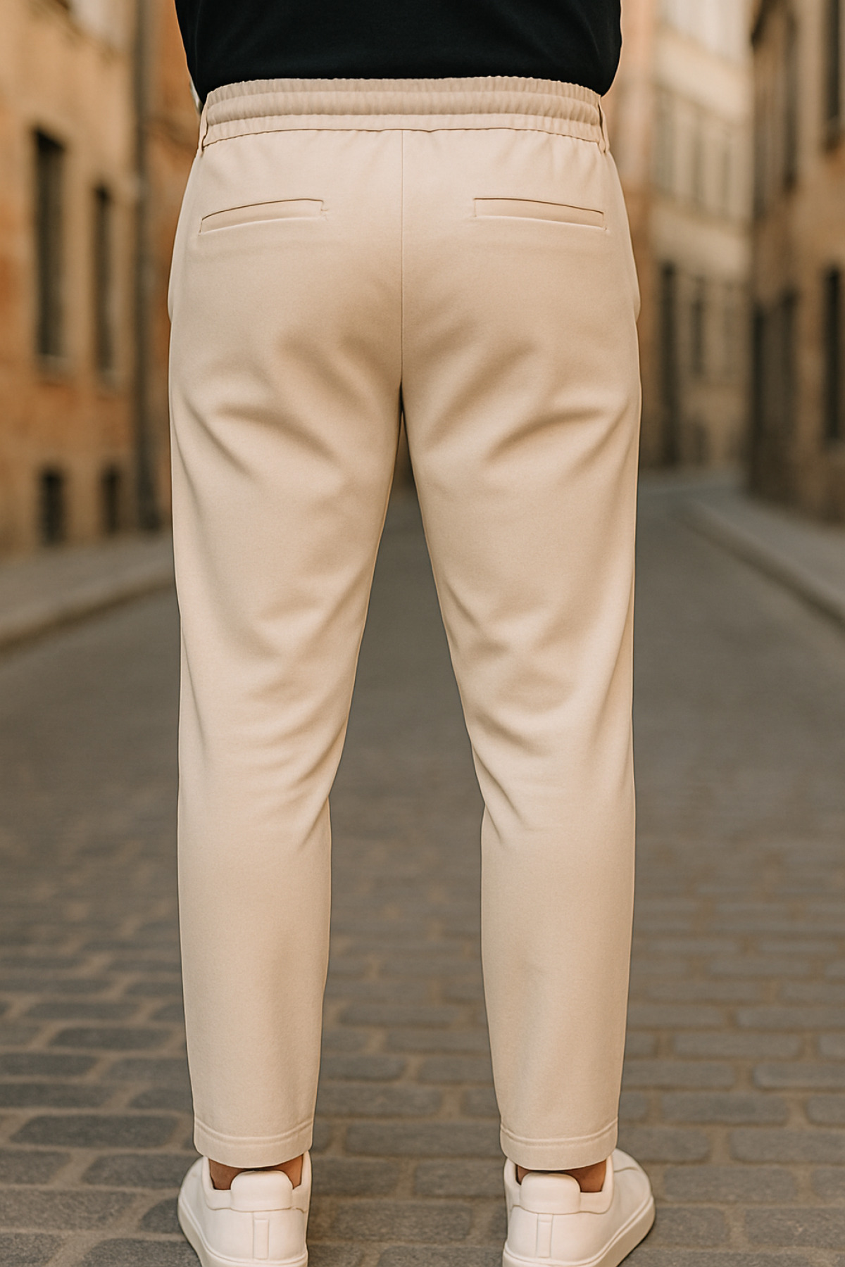 Erkek Beli Lastikli Bol Paça Esnek Krem Pantolon 6