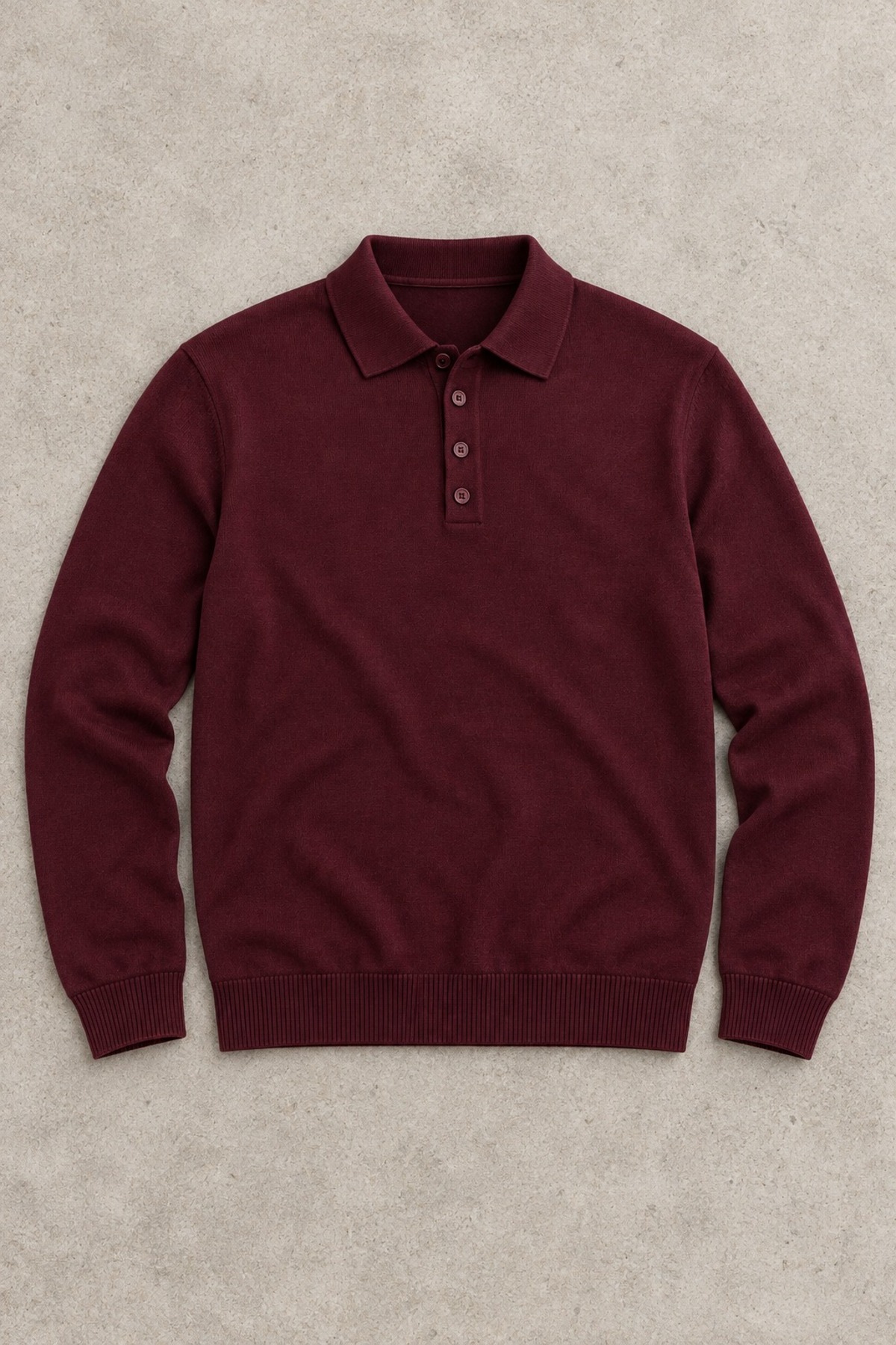 Erkek Polo Yaka Düğmeli Casual Triko Bordo Kazak 4