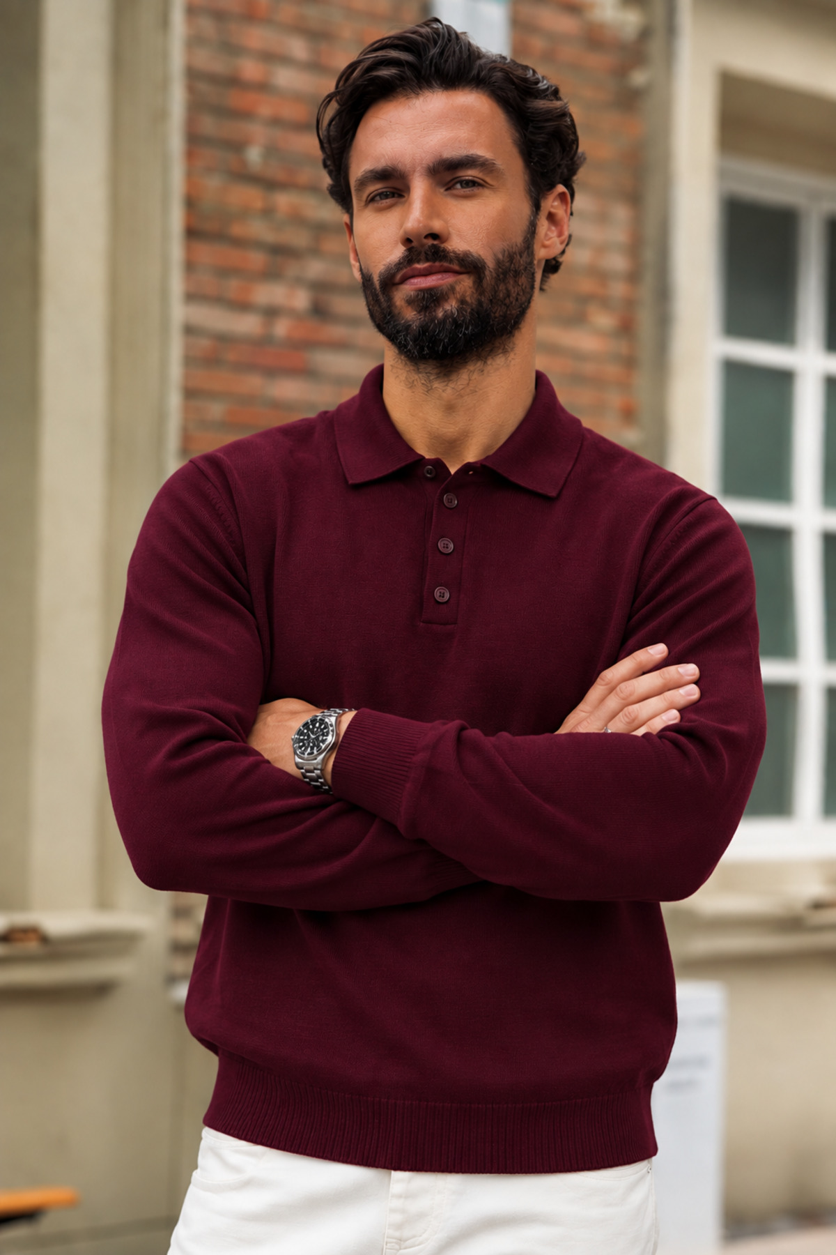 Erkek Uzun Kollu Polo Yaka Bordo Kazak 5
