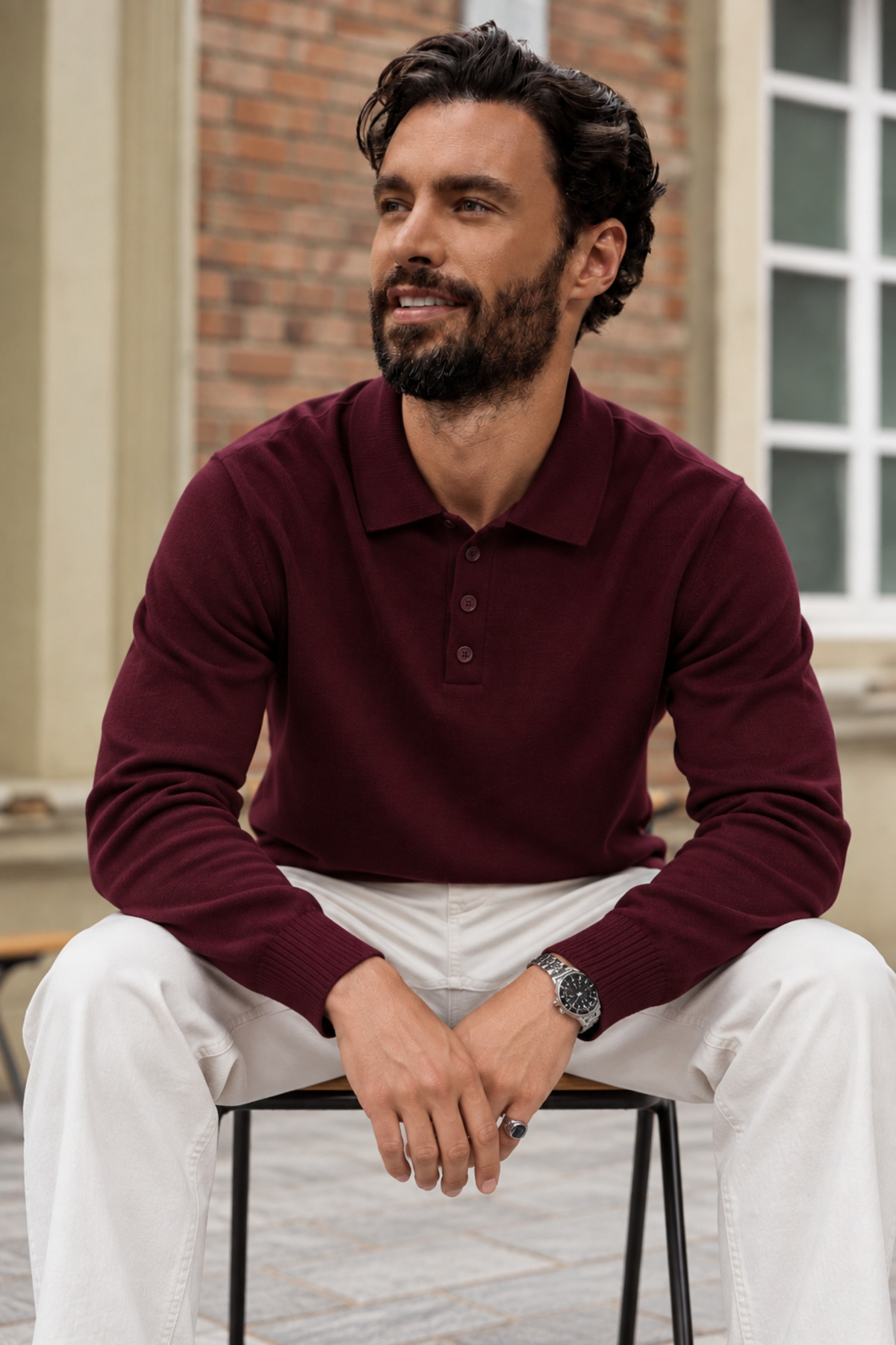 Erkek Uzun Kollu Polo Yaka Bordo Kazak 4