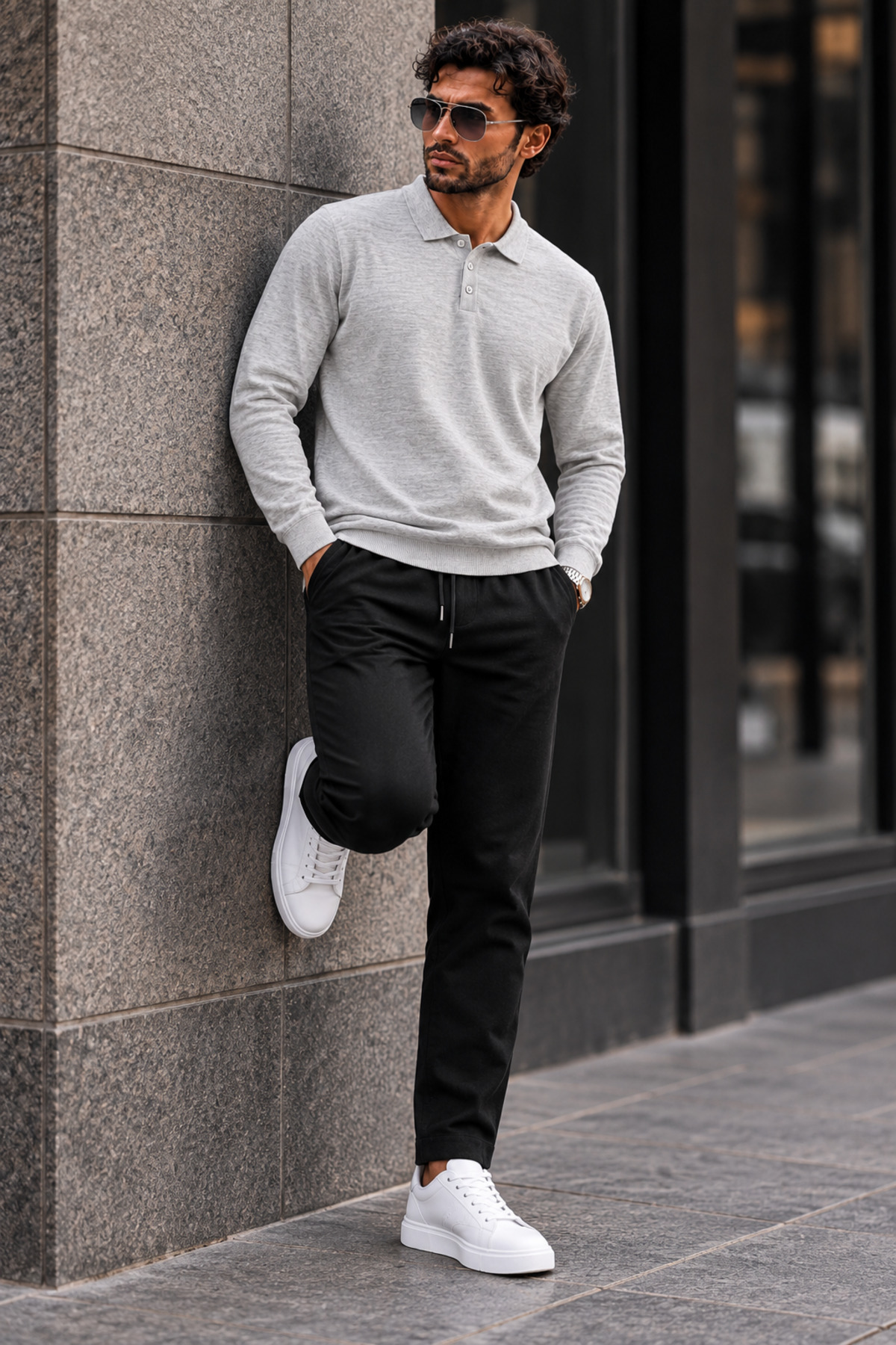 Erkek Polo Yaka Düğmeli Regular Fit Açık Gri Kazak 6