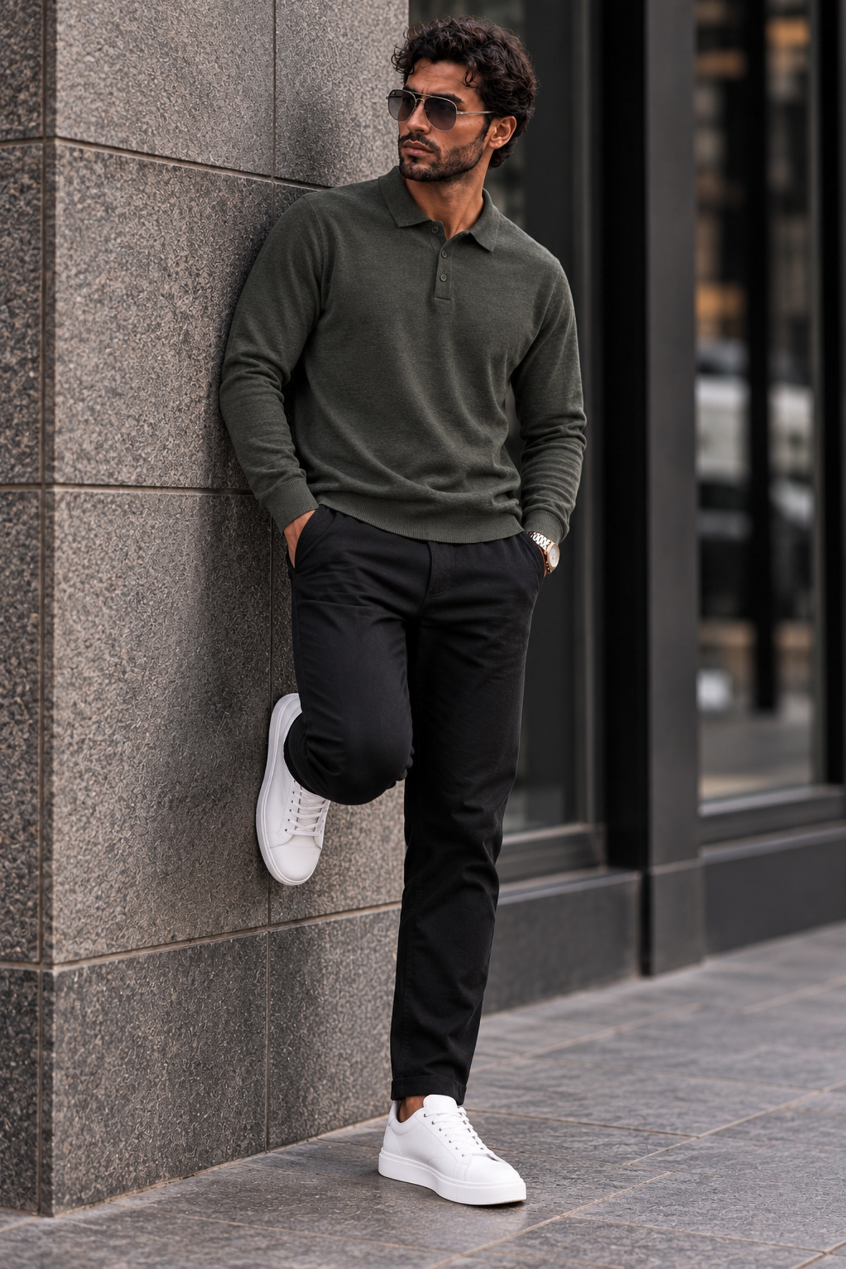 Erkek Polo Yaka Düğmeli Regular Fit Füme Kazak 6