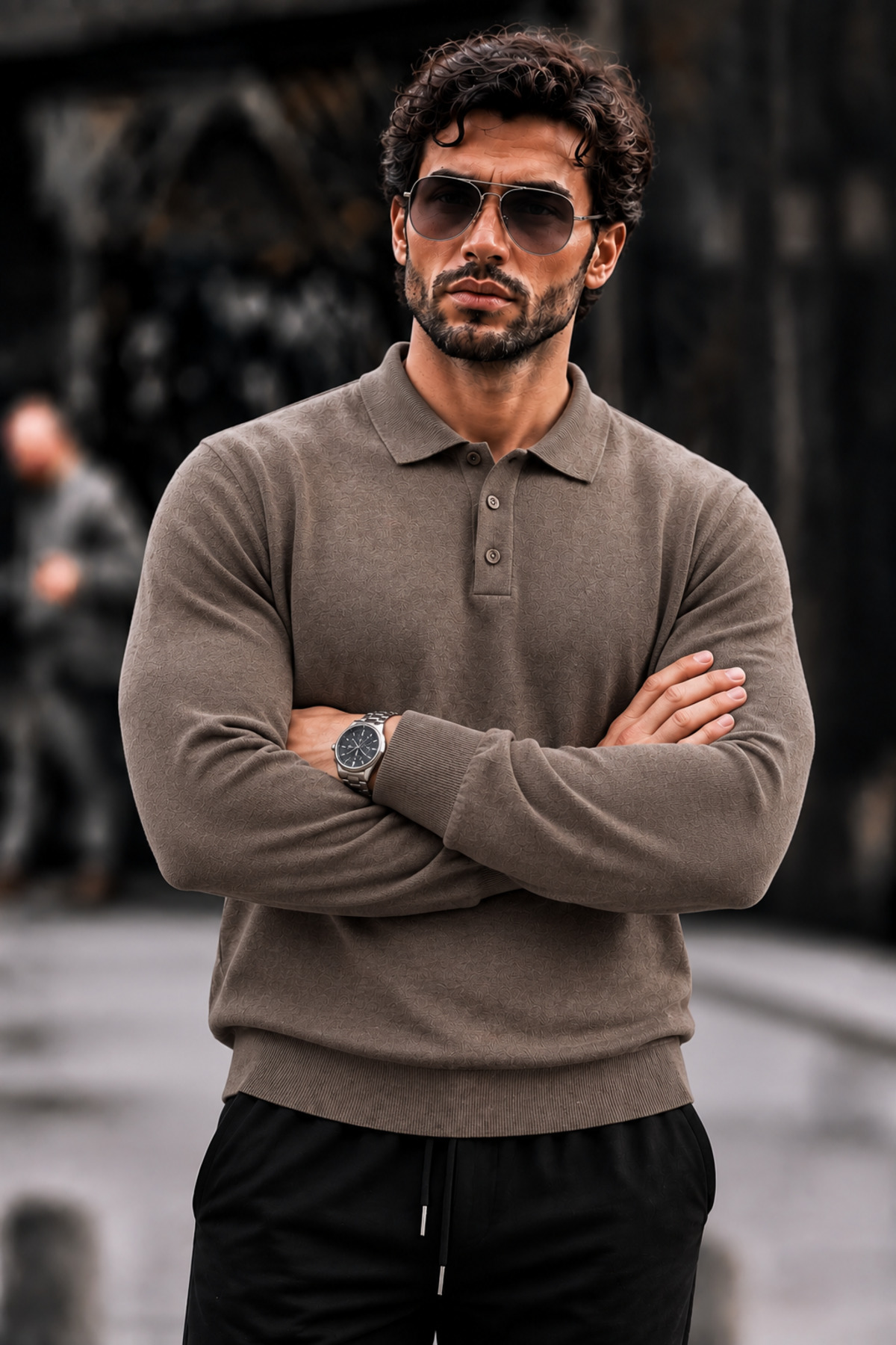 Erkek Polo Yaka Düğmeli Regular Fit Kahve Kazak 5