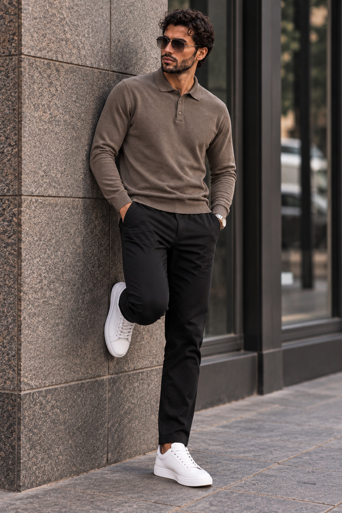 Erkek Polo Yaka Düğmeli Regular Fit Kahve Kazak 6
