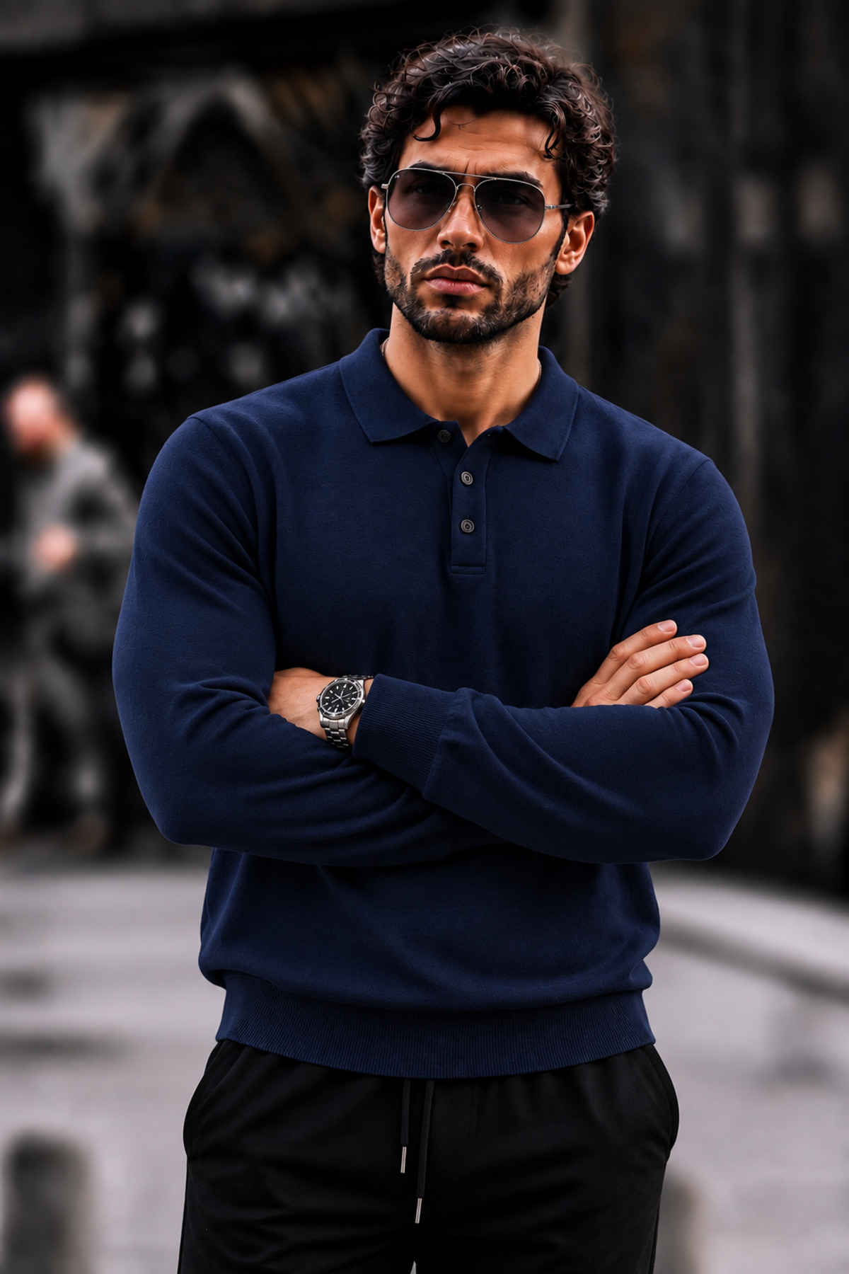 Erkek Polo Yaka Düğmeli Regular Fit Lacivert Kazak 5