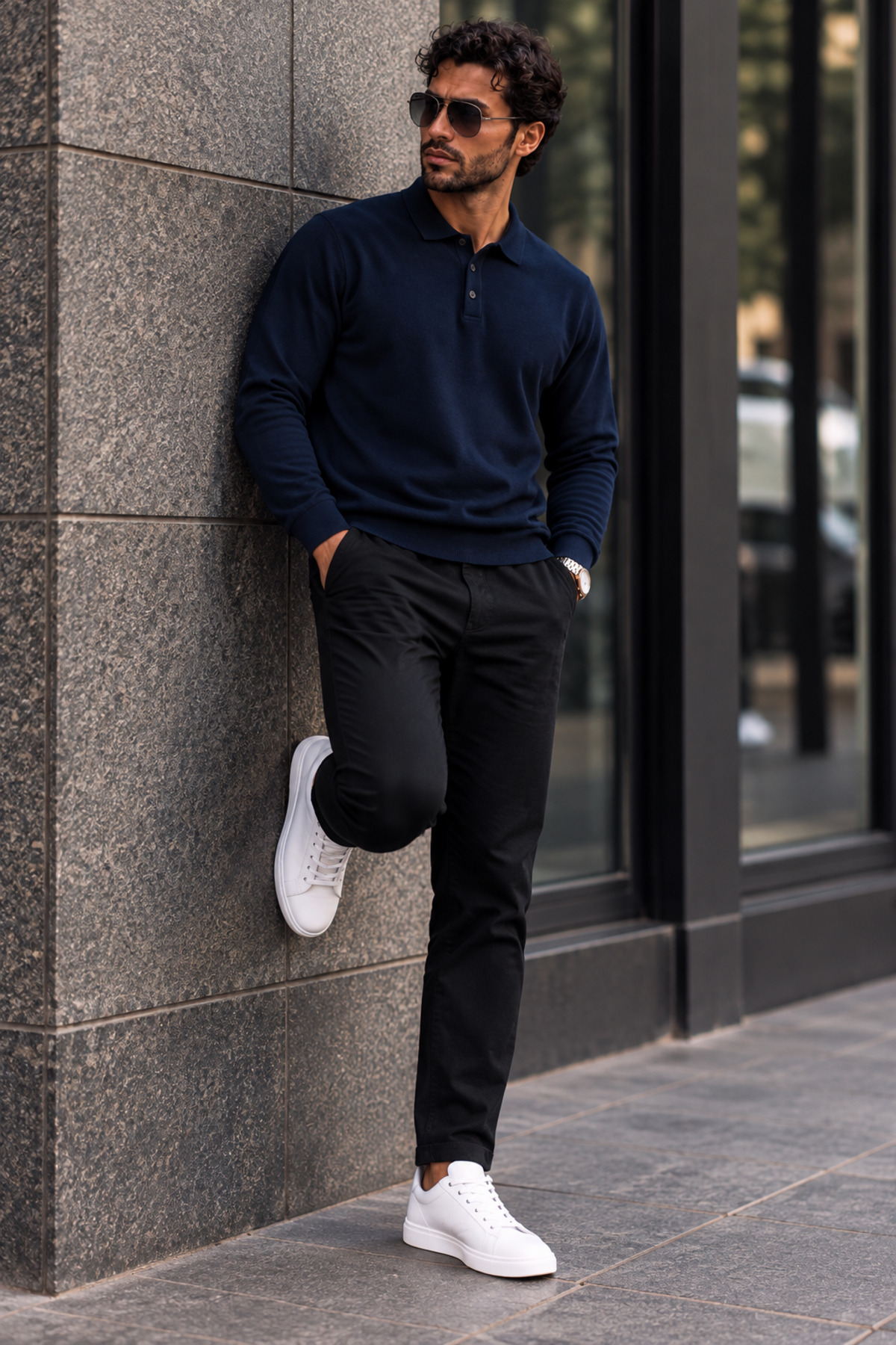 Erkek Polo Yaka Düğmeli Regular Fit Lacivert Kazak 6