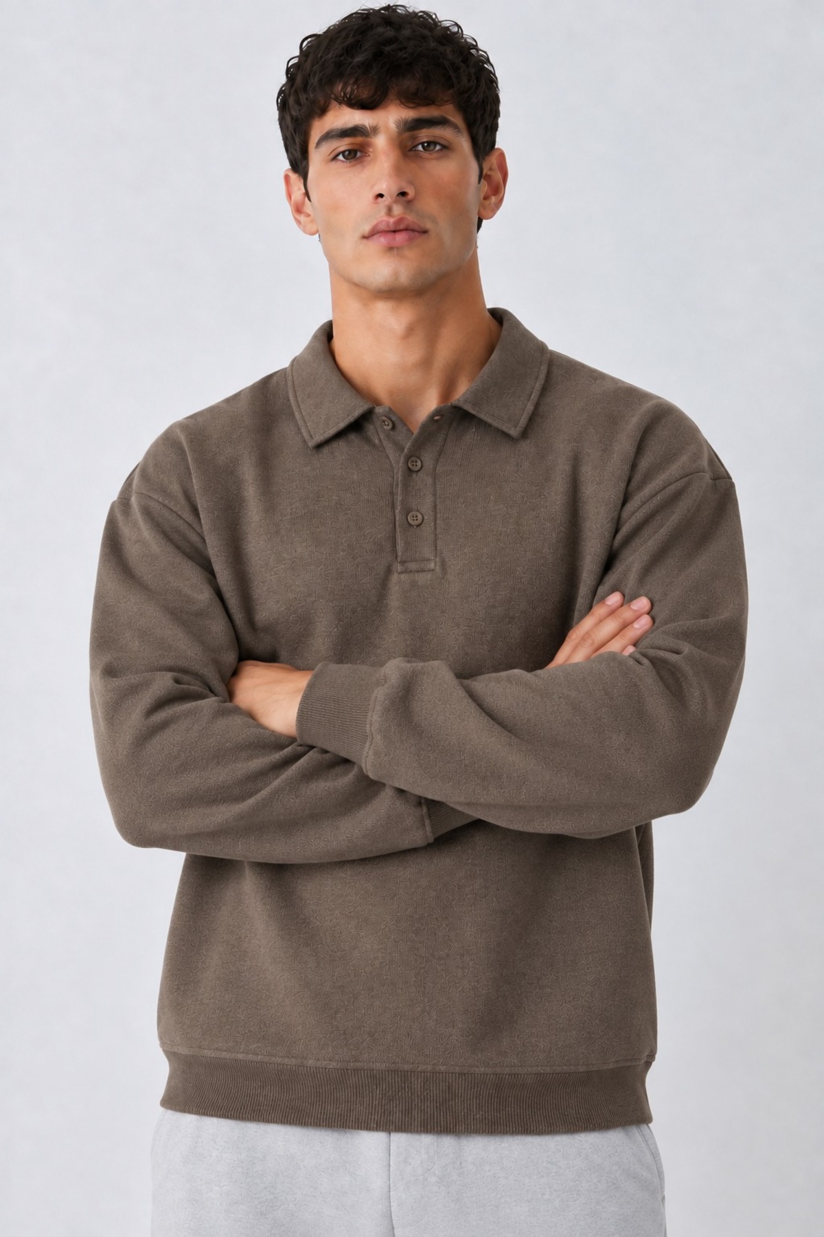 Erkek Polo Yaka Düğmeli Triko Kahve Kazak 5