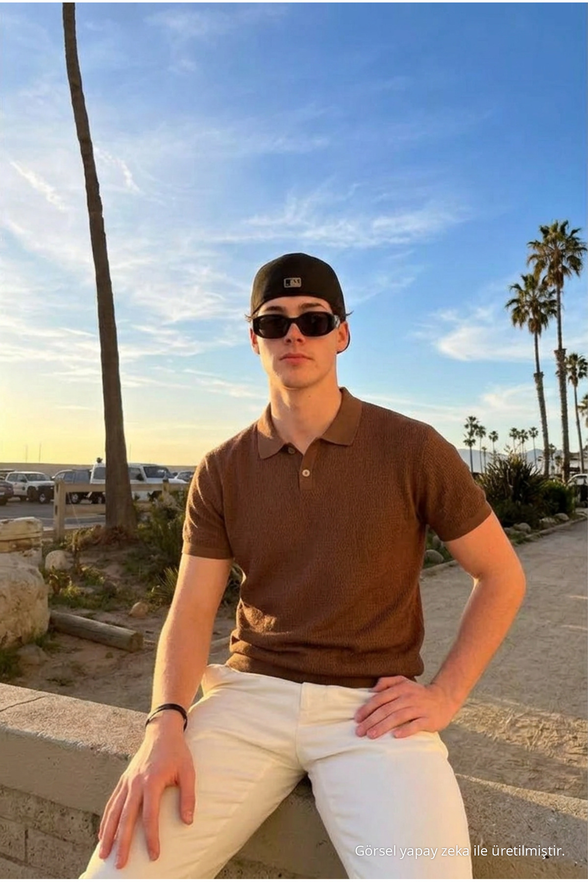 Erkek Günlük Bol Kahve Triko Polo Yaka T Shirt 3