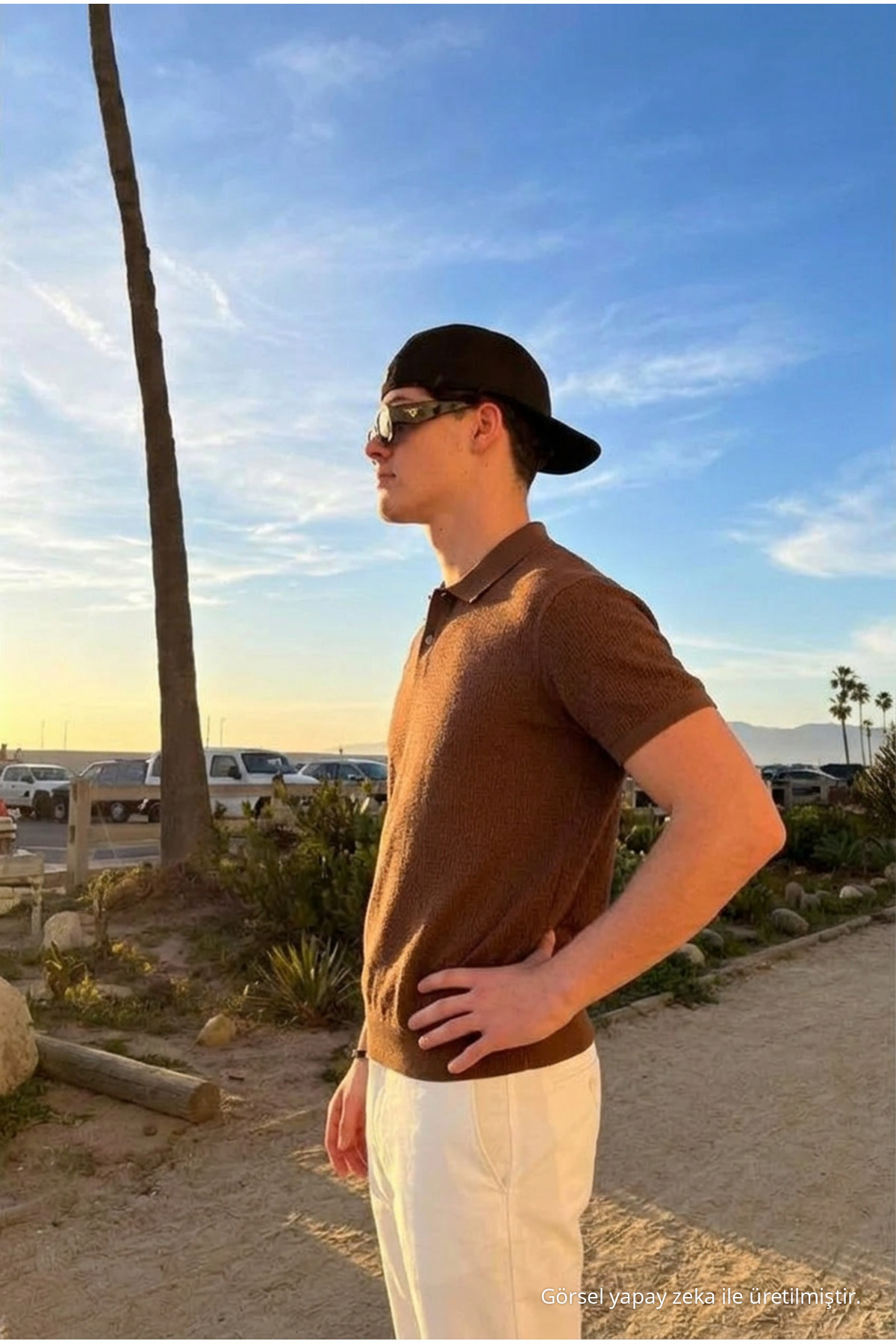 Erkek Günlük Bol Kahve Triko Polo Yaka T Shirt 4