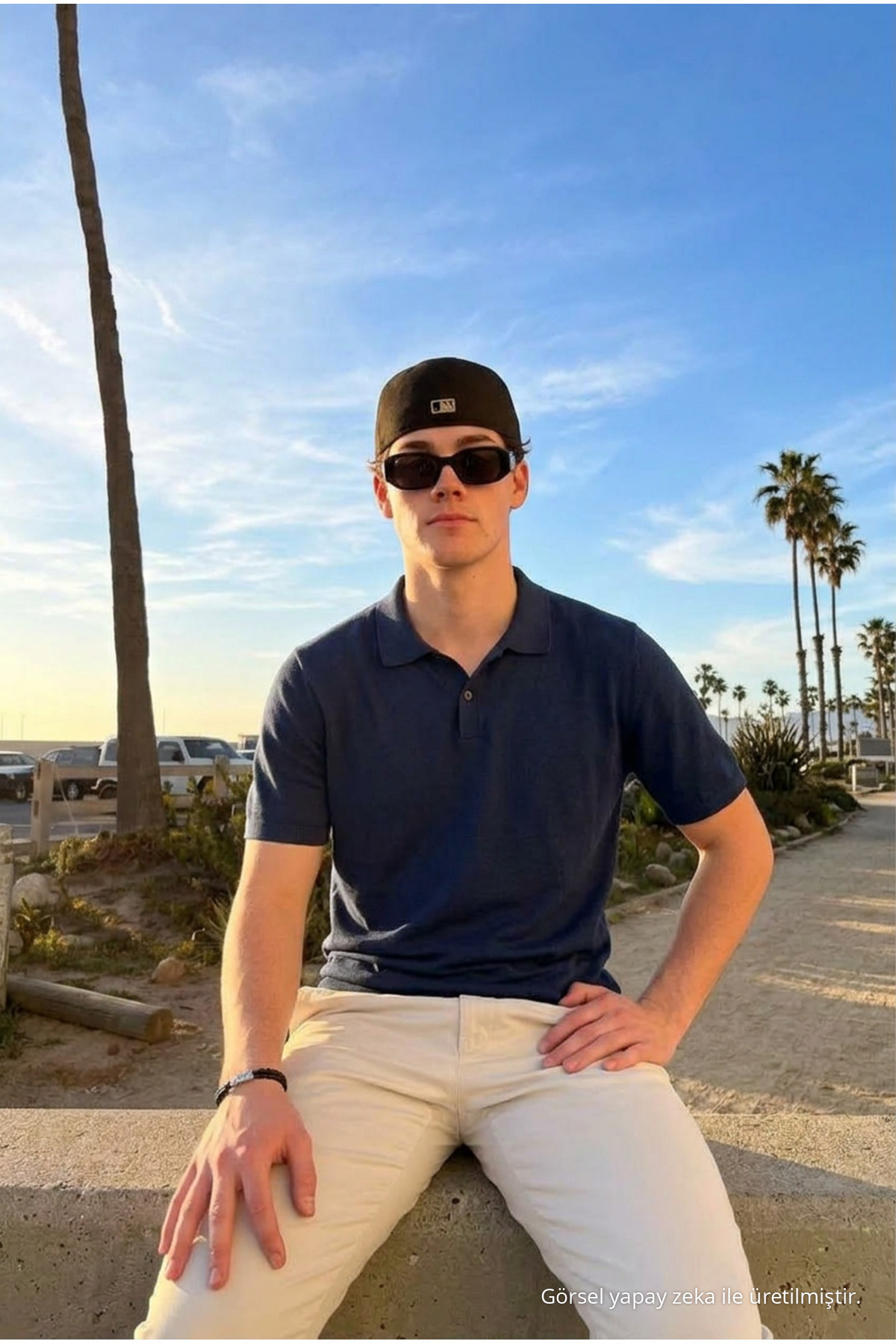 Erkek Günlük Bol Lacivert Triko Polo Yaka T Shirt 5