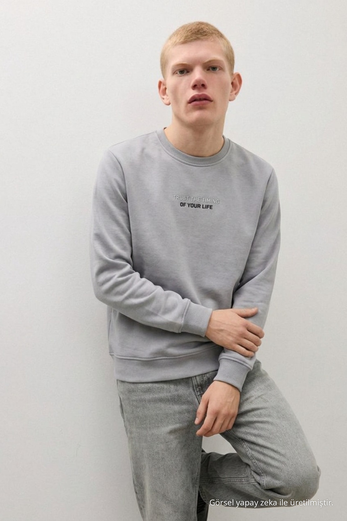 Erkek Dokuma Günlük Trend Antrasit Sweatshirt 4