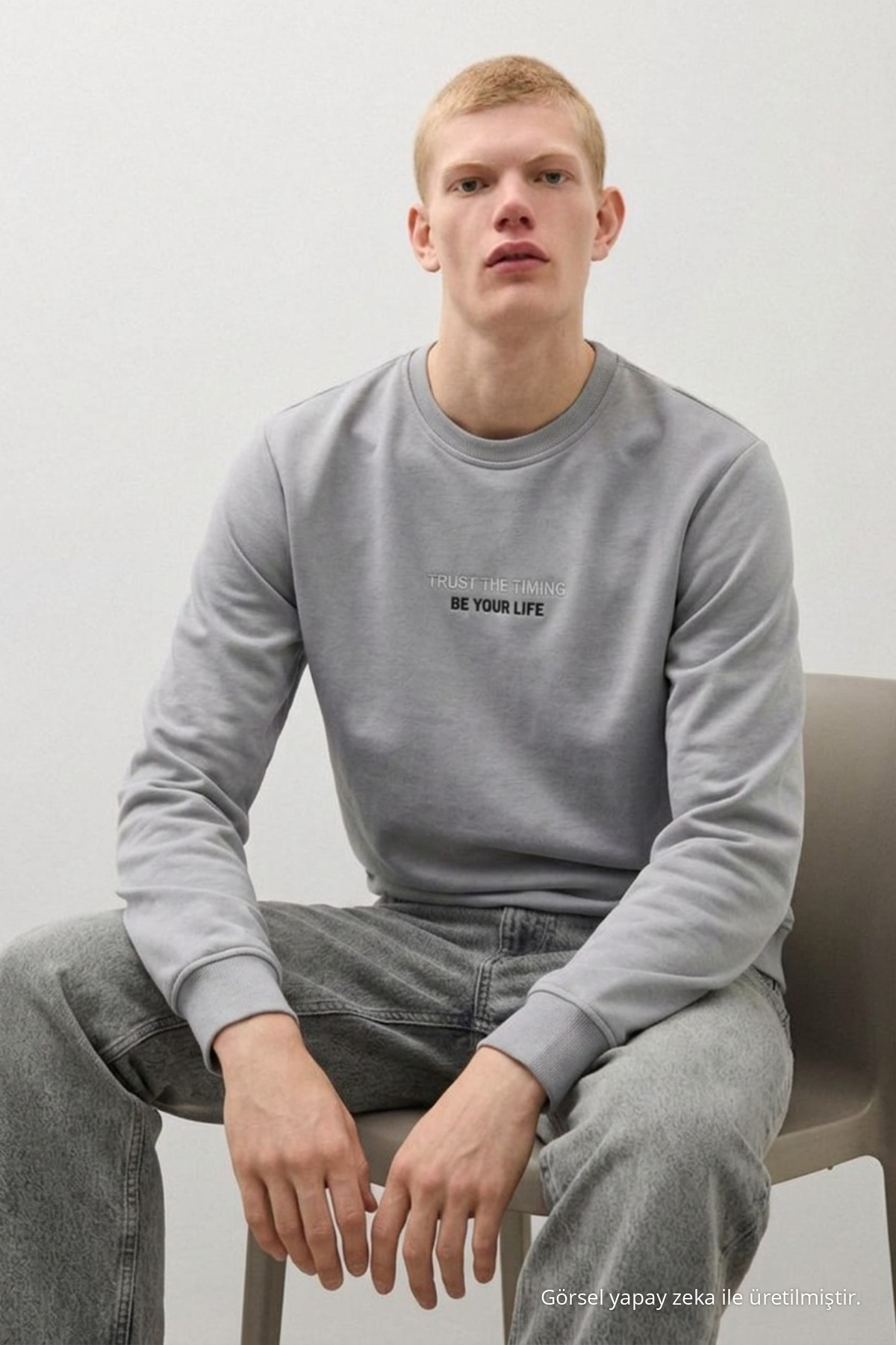 Erkek Dokuma Günlük Trend Antrasit Sweatshirt 3