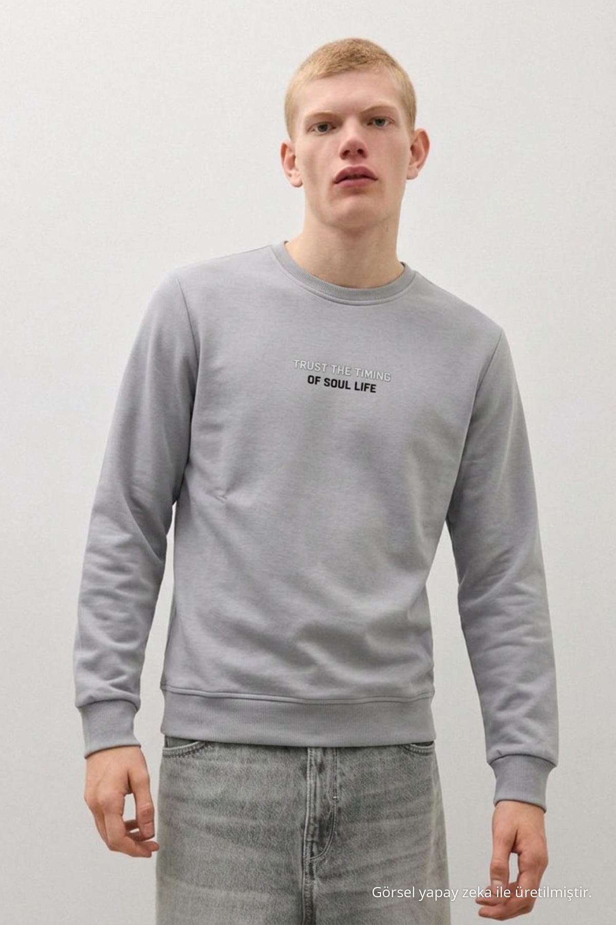 Erkek Dokuma Günlük Trend Antrasit Sweatshirt 6