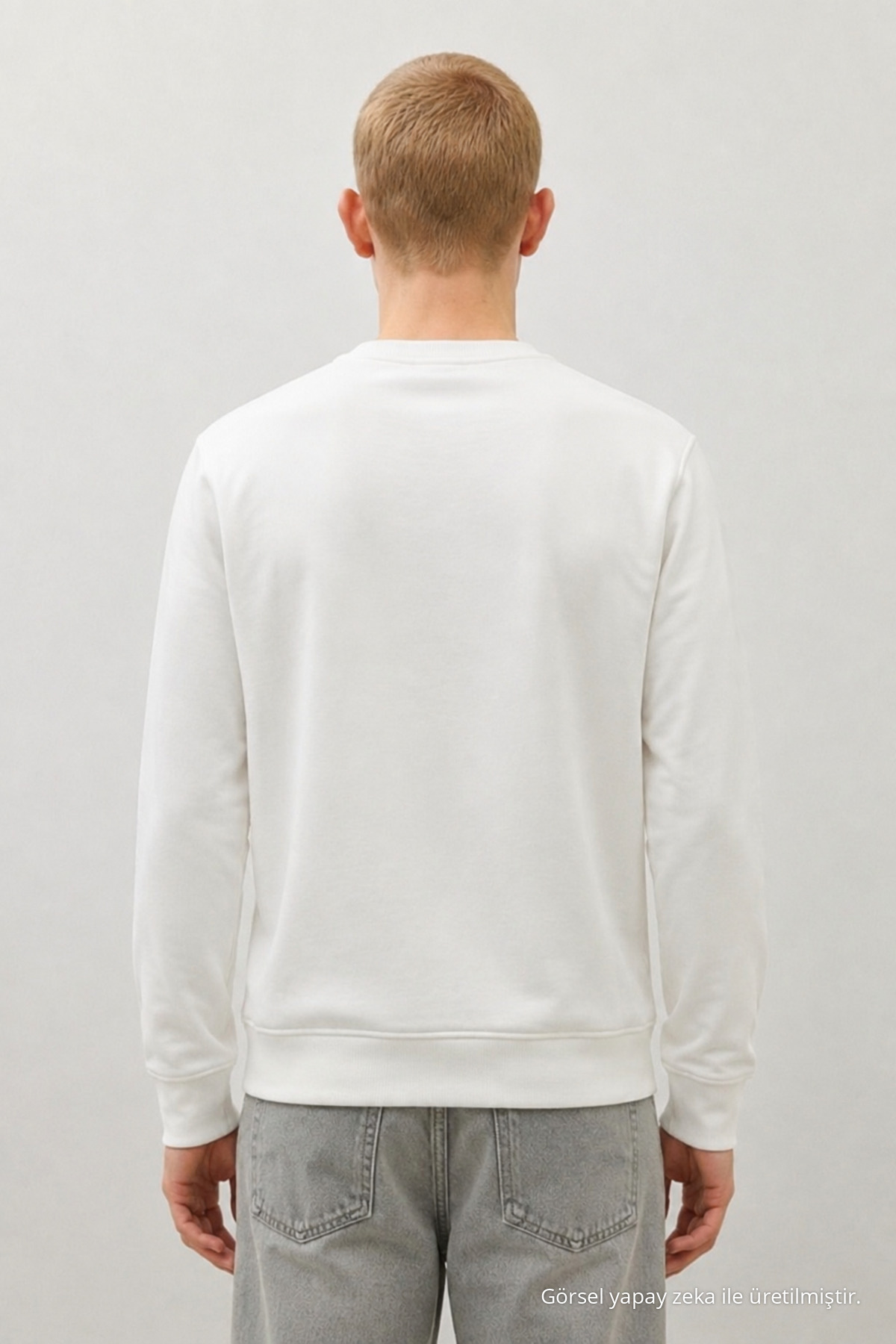 Erkek Dokuma Günlük Trend Beyaz Sweatshirt 5