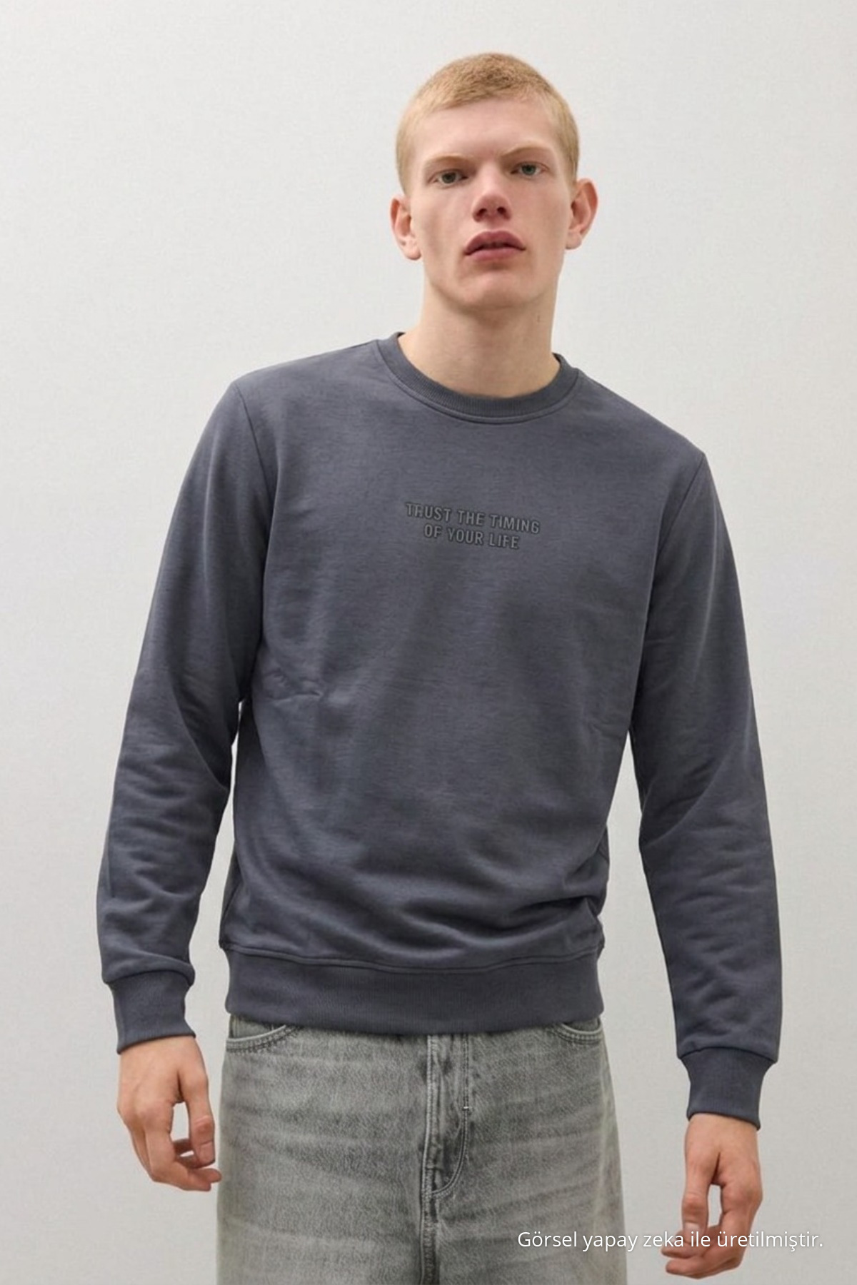 Erkek Dokuma Günlük Trend Füme Sweatshirt 6