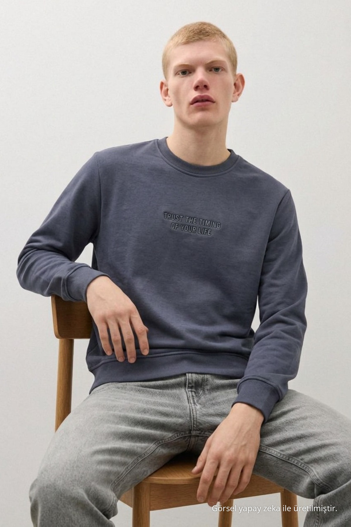 Erkek Dokuma Günlük Trend Füme Sweatshirt 3