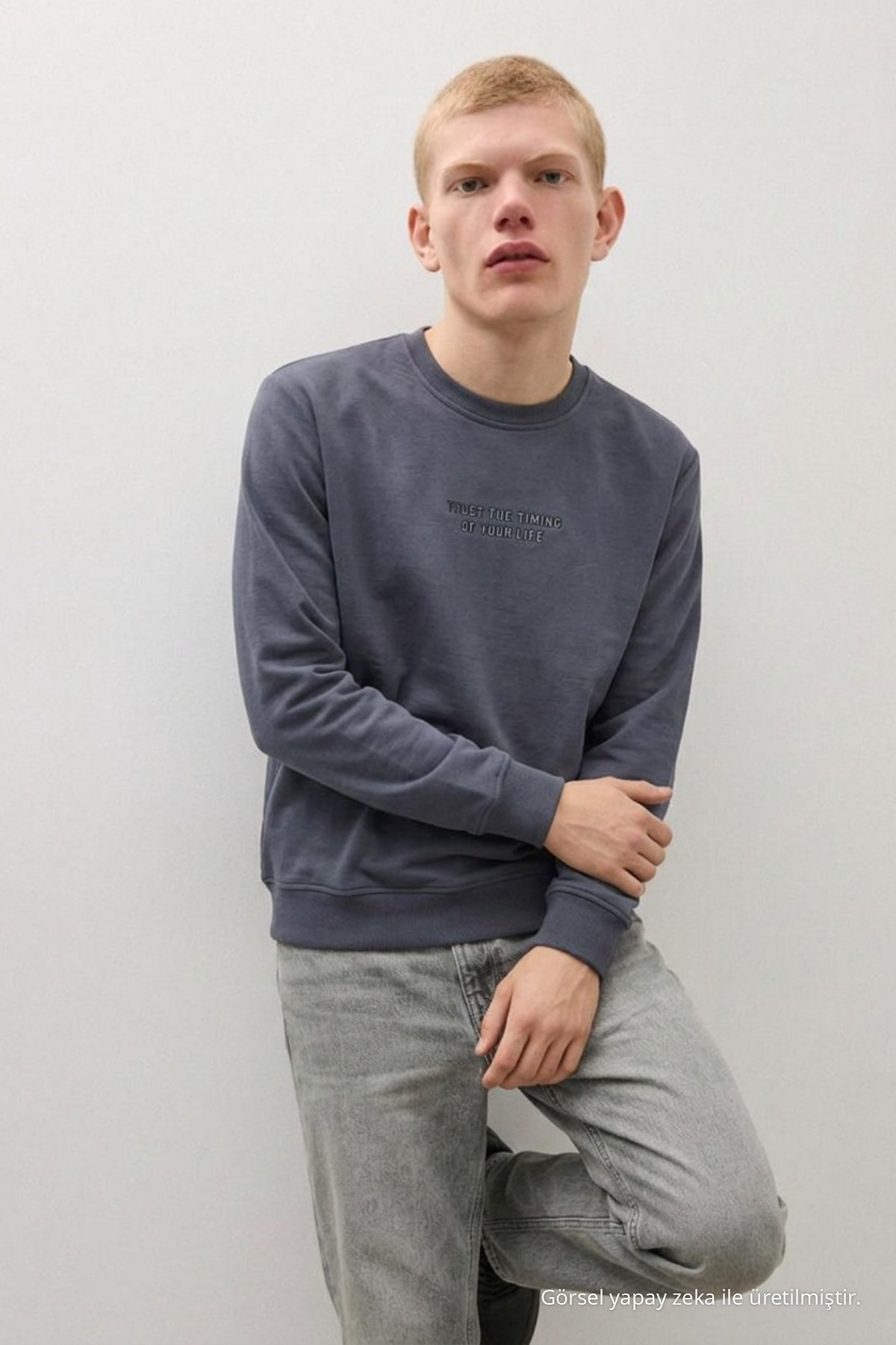 Erkek Dokuma Günlük Trend Füme Sweatshirt 4
