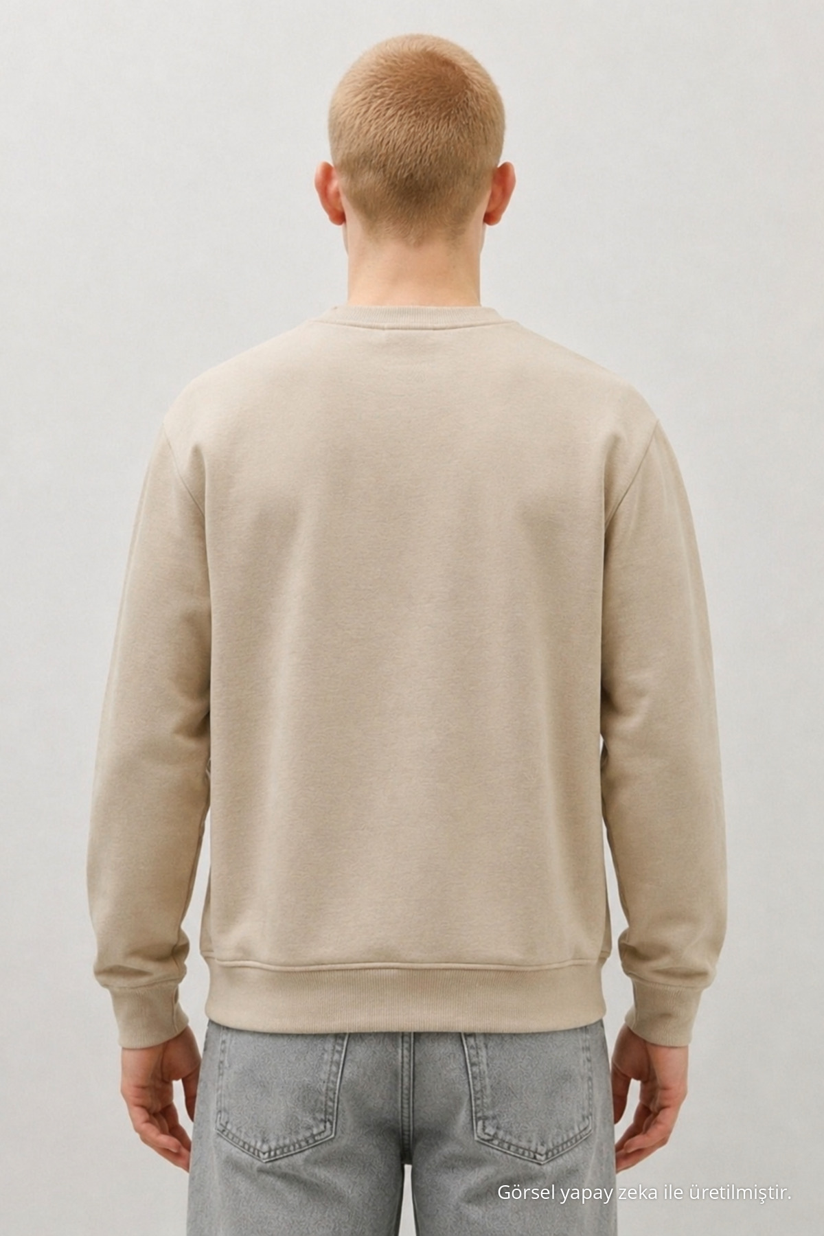 Erkek Dokuma Günlük Trend Krem Sweatshirt 5
