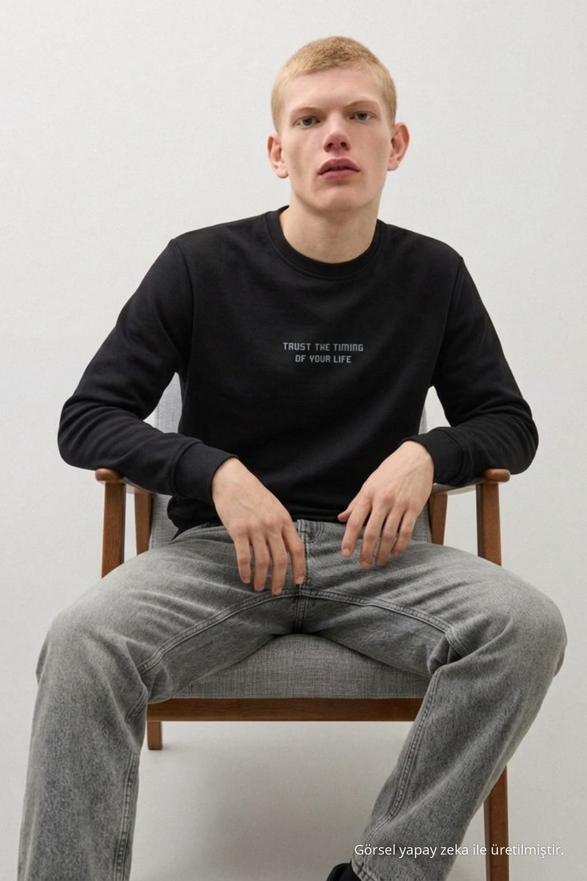Erkek Dokuma Günlük Trend Siyah Sweatshirt 3