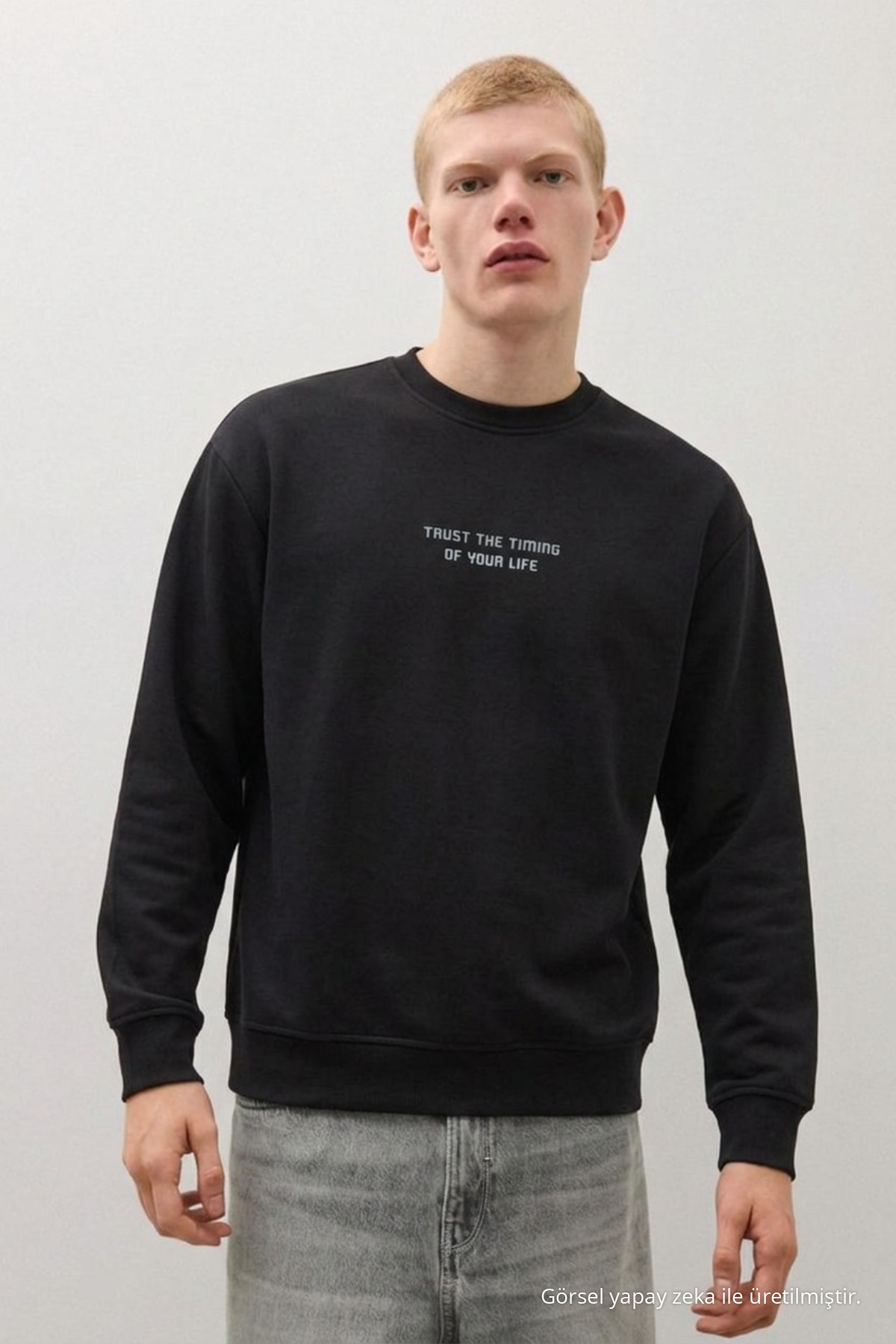 Erkek Dokuma Günlük Trend Siyah Sweatshirt 6