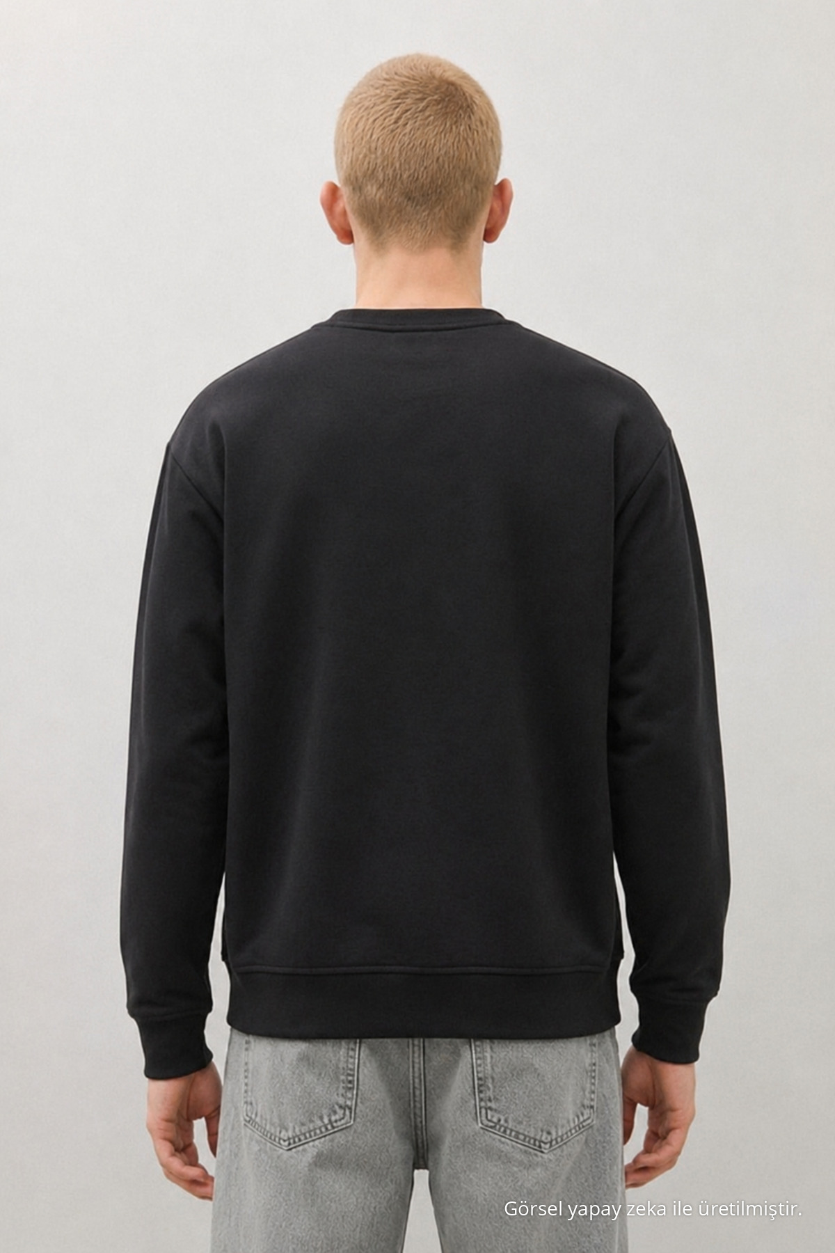 Erkek Dokuma Günlük Trend Siyah Sweatshirt 5